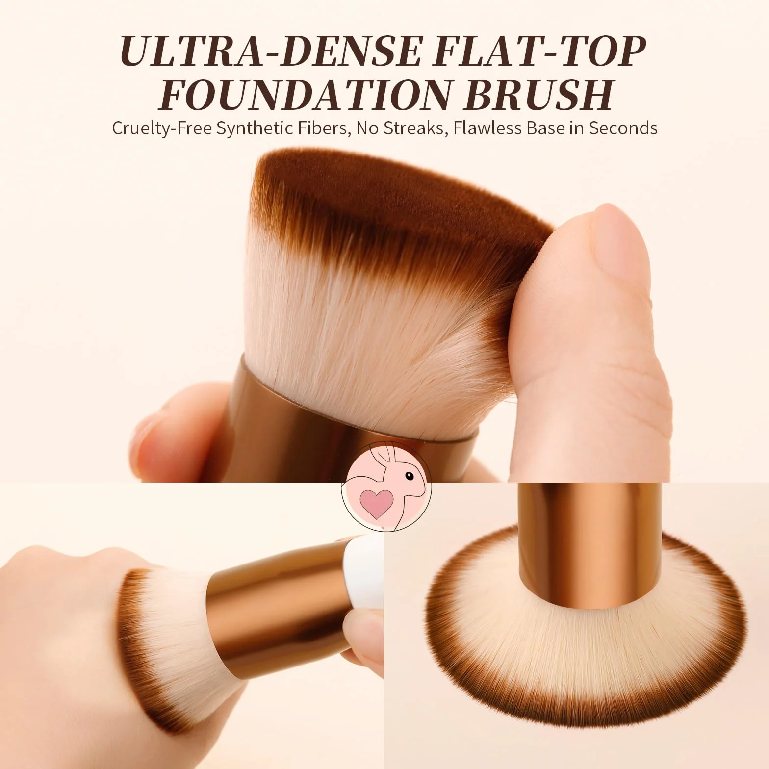 DUcare Pędzel do podkładu Płaski wierzchołek Kabuki Pędzel, syntetyczny Profesjonalny płyn Blending Mineral Powder Makeup Tools, Roségold/Weiß