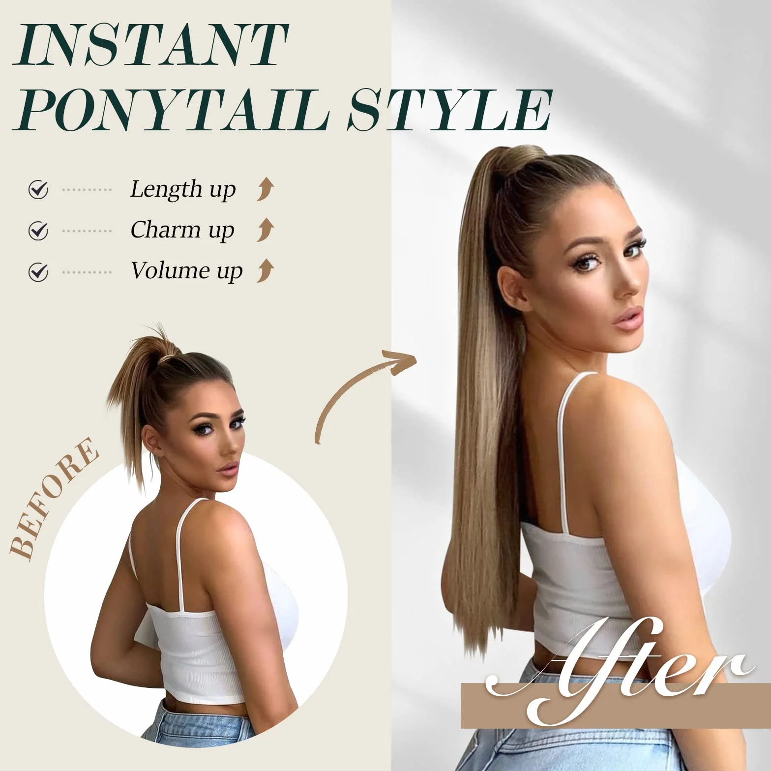 FESHFEN Proste Przedłużanie Kucyka - Clip in Długie Koński Ogon Włosy Przedłużania dla Kobiet Syntetyczne Końskiego Ogona z Klipsem Ponytail Extension, 60 cm Ciemny Brąz