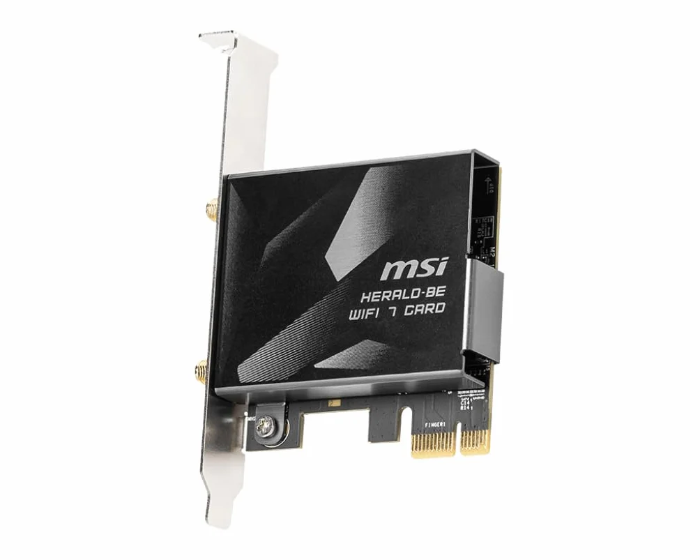 MSI Herald-BE WI-FI 7 MAX (Wi-Fi 7, 802.11BE, Bluetooth 5.4, PCIe, technologia obsługi multi-link, antena zewnętrzna)