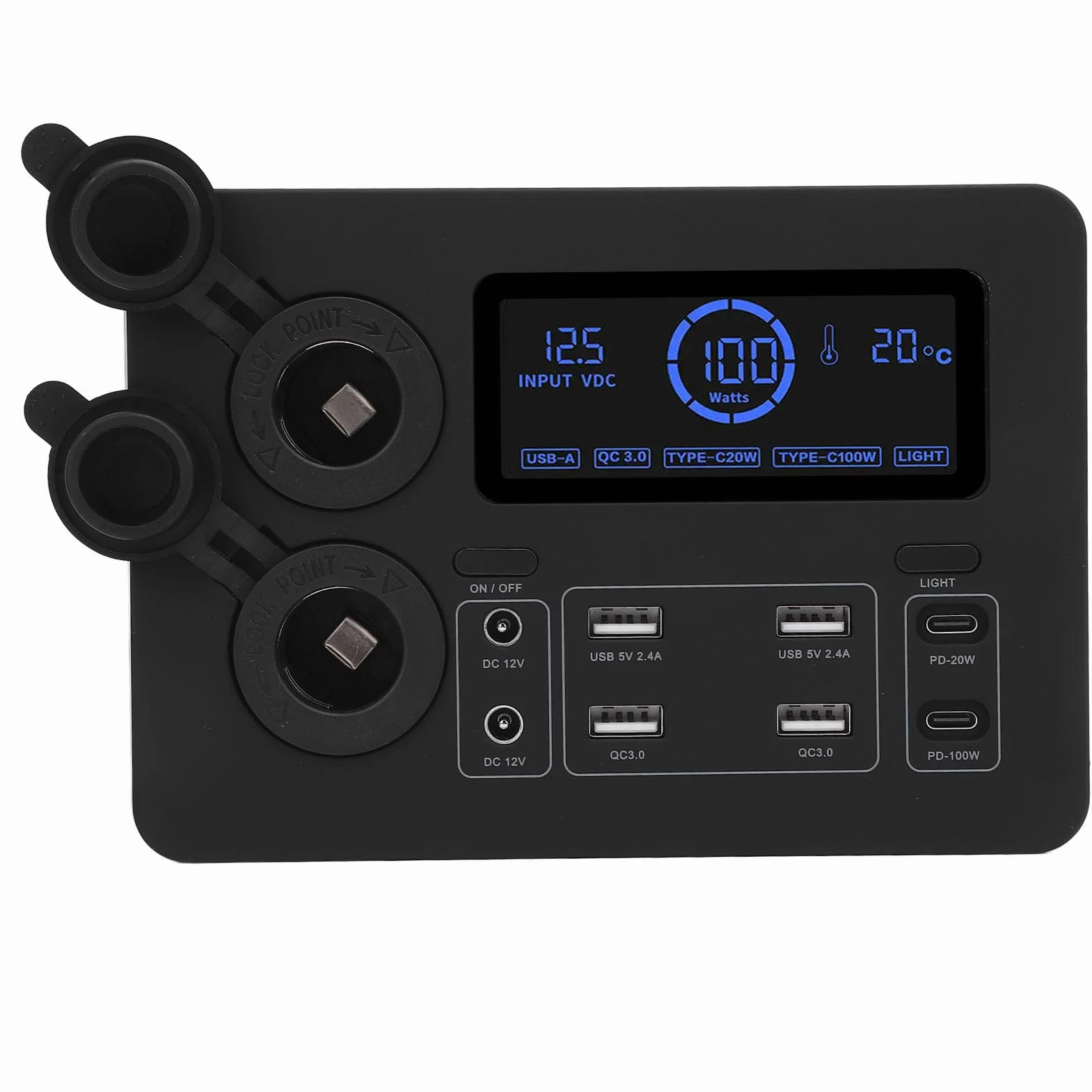 Mini Zasilacz 12V 100W Wyświetlacz LCD USB C Port QC3.0 4 Gniazdko Anderson Wielofunkcyjny Koncentrator Dystrybucji Zasilania do łodzi RV Samochód