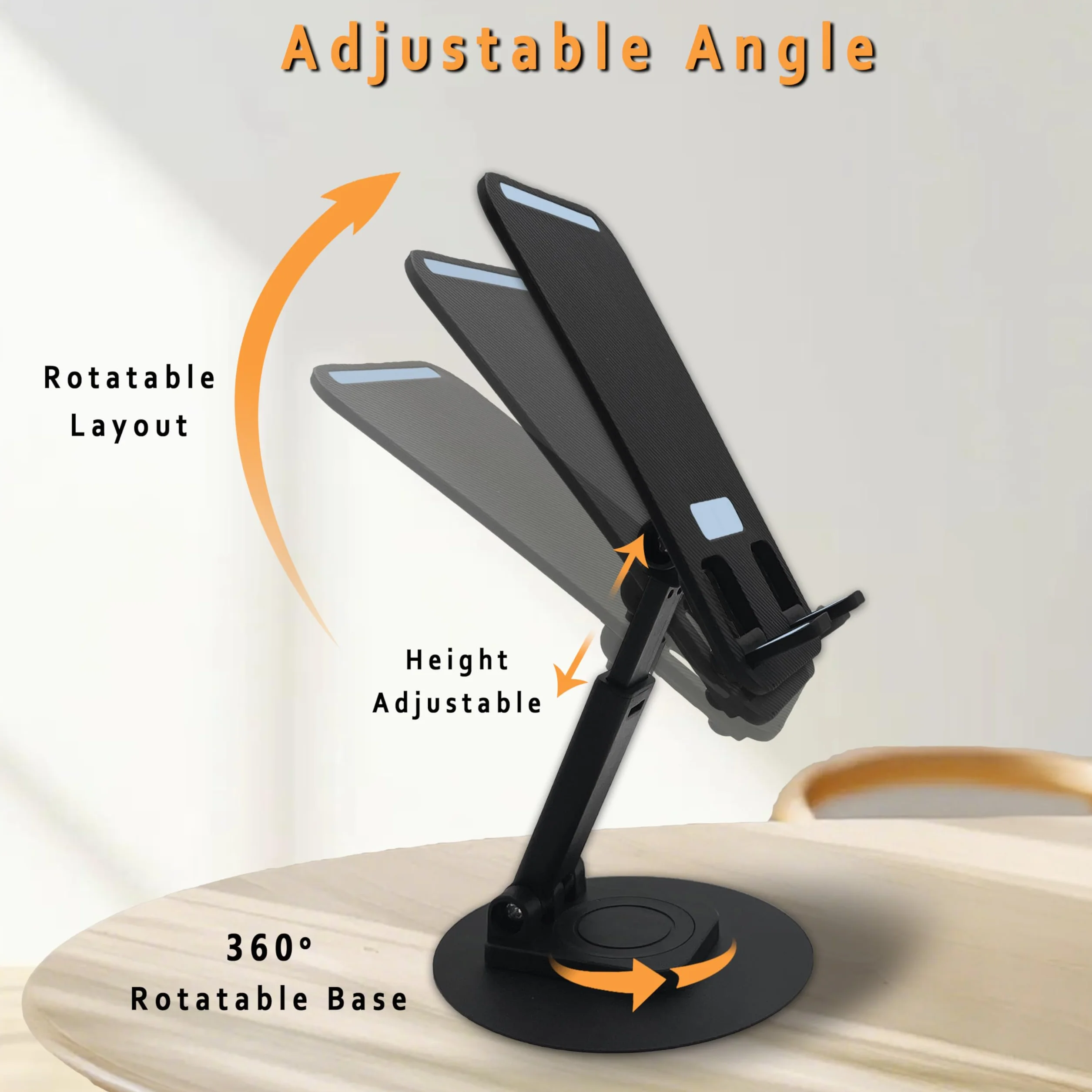 AiTodos® Regulowany Uchwyt na Telefon do Biurka, Obrót 360° i Podstawa Antypoślizgowa, Uniwersalny Podstawka do Wideorozmów, Kompatybilny z iPhone 15-13, Samsung Galaxy S23/S22, Czarny