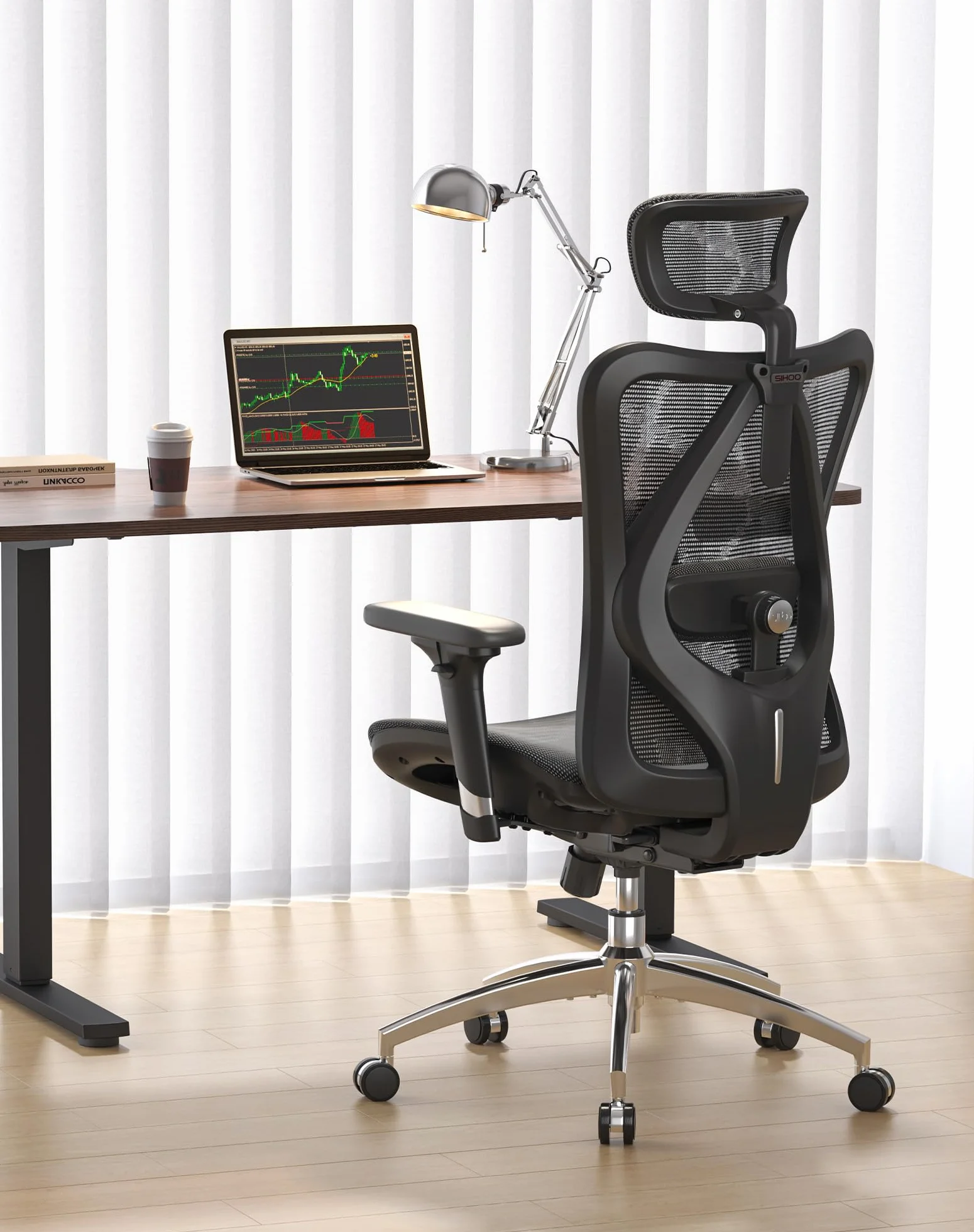 SIHOO M57 Ergonomiczne krzesło biurowe z regulowanym podłokietnikiem 3D, podparciem lędźwiowym, siatkowe oparcie, 150 kg, czarne
