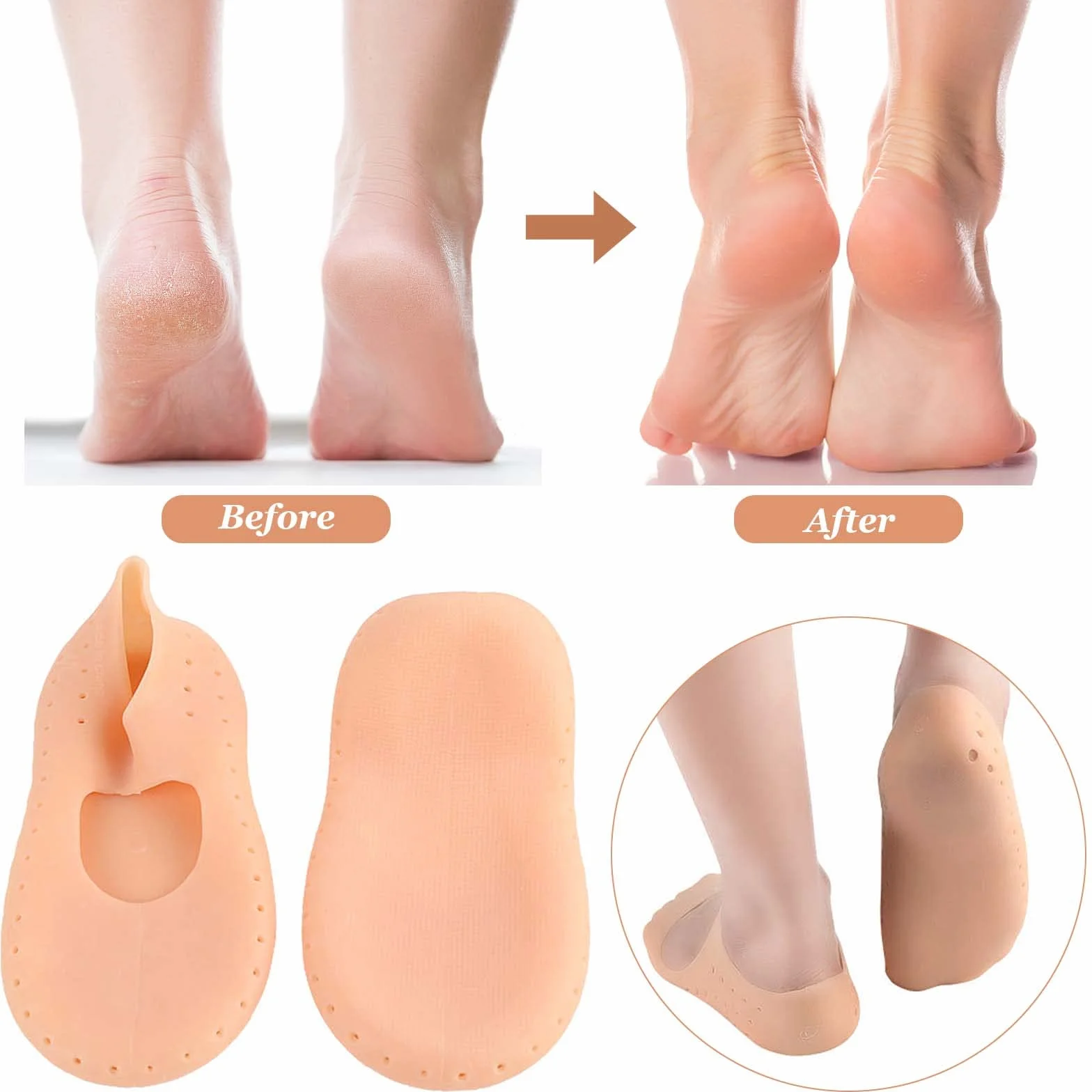 1 para silikonowych skarpet nawilżających, skarpetki żelowe do pedicure, nawilżające skarpetki do stóp, Nocne nawilżające skarpetki do pielęgnacji skóry stóp, silikonowe skarpetki (A)