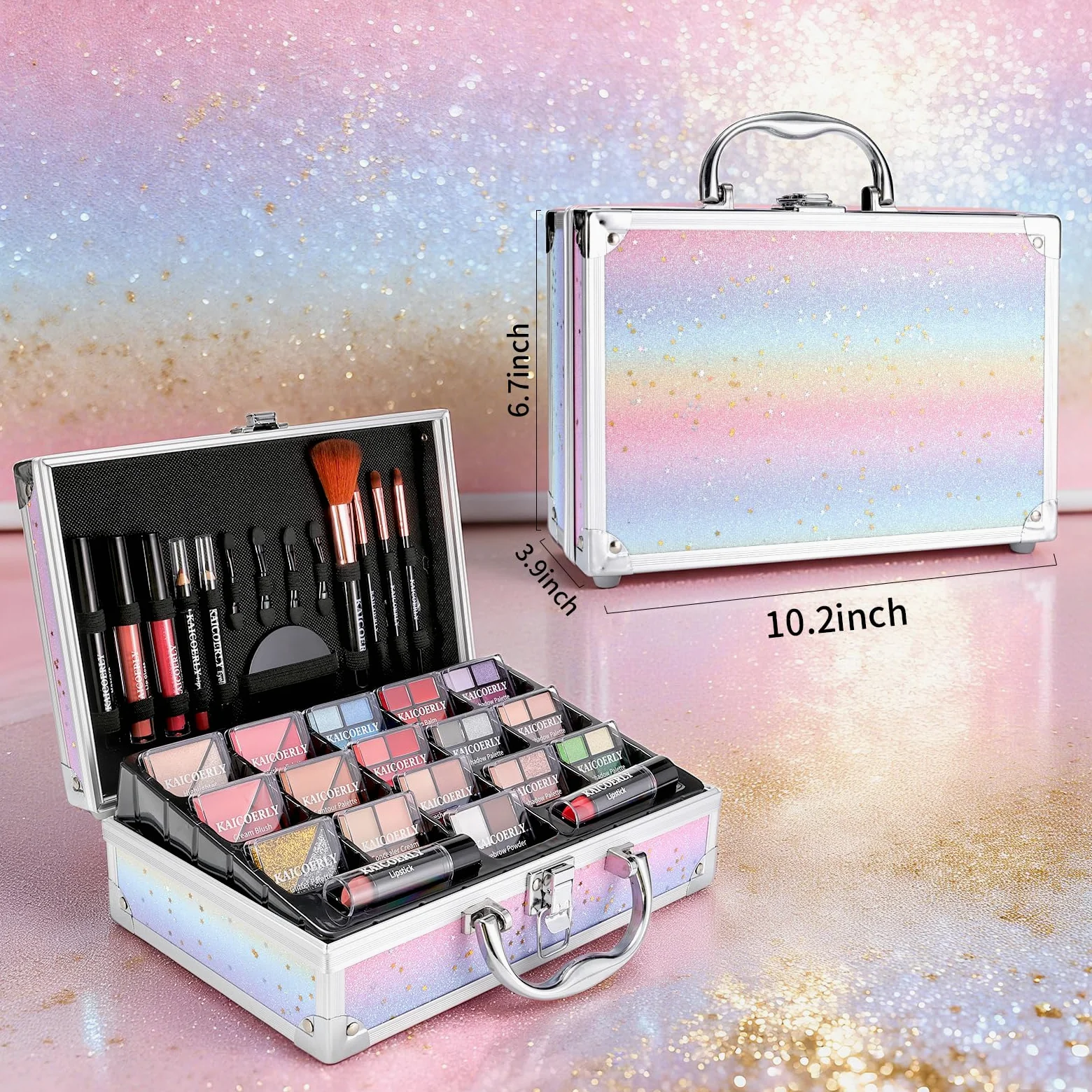 Zestaw do makijażu dla kobiet i dziewcząt, modny zestaw do makijażu dla początkujących profesjonalistów podróżujących z etui, Makeup Essential with Eyeshadow Palette, błyszczyk do ust, tusz do rzęs