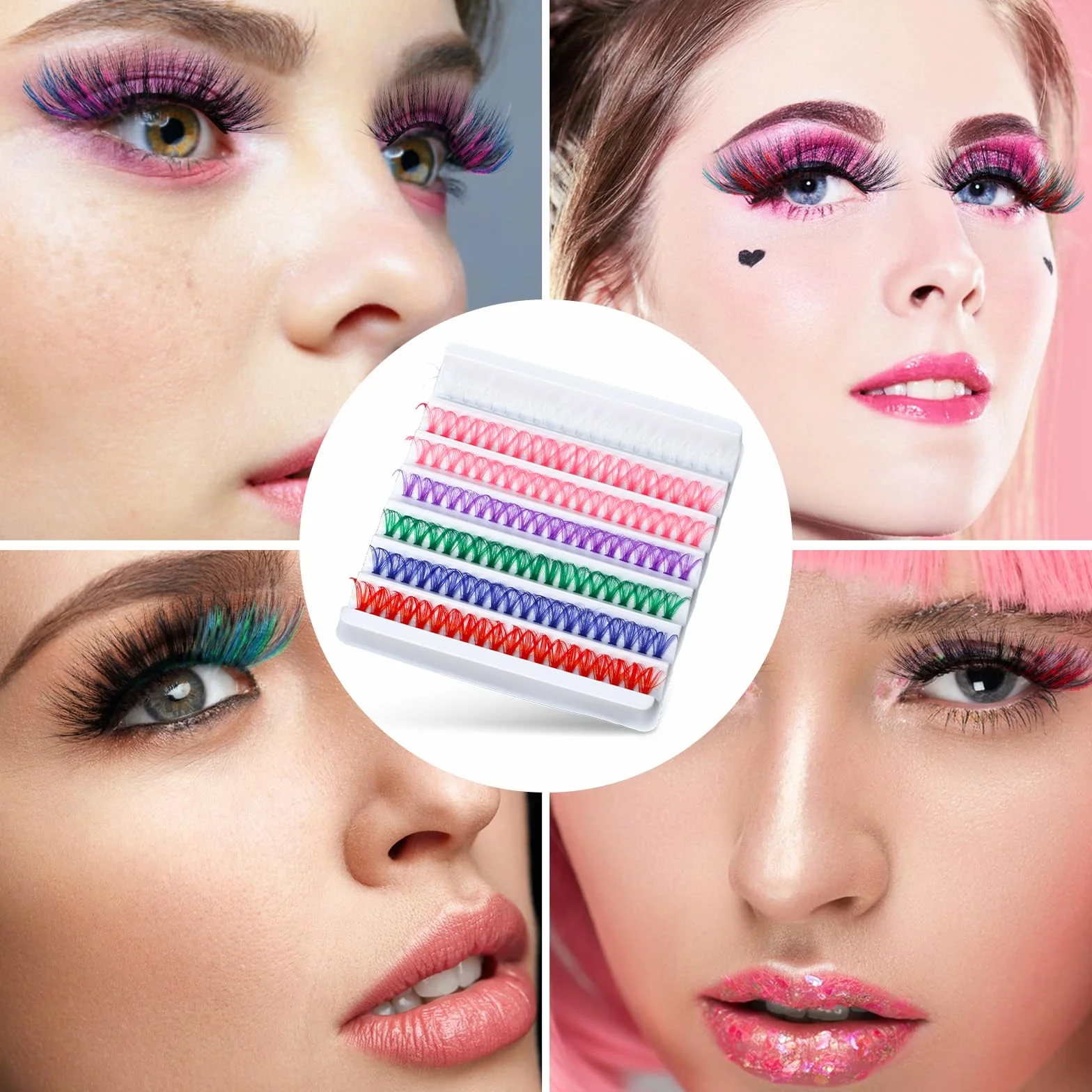 Sibba Kolorowe Rzęsy 14 mm Pojedyncze Sztuczne Cienkie Kręcone - Przedłużanie DIY 140 Szt. w 6 Kolorach (Biały, Różowy, Fioletowy, Zielony, Niebieski, Czerwony)