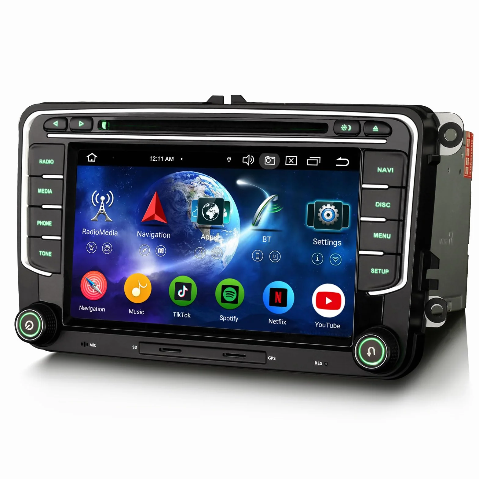 Erisin Radio samochodowe z systemem Android 14, 4 GB RAM + 64 GB ROM, 8 rdzeni, DVD, GPS, nawigacja, do VW Passat B6, Golf V VI, Touran, Skoda, Seat, Tiguan, Jetta, T5, 7-calowy ekran dotykowy, z