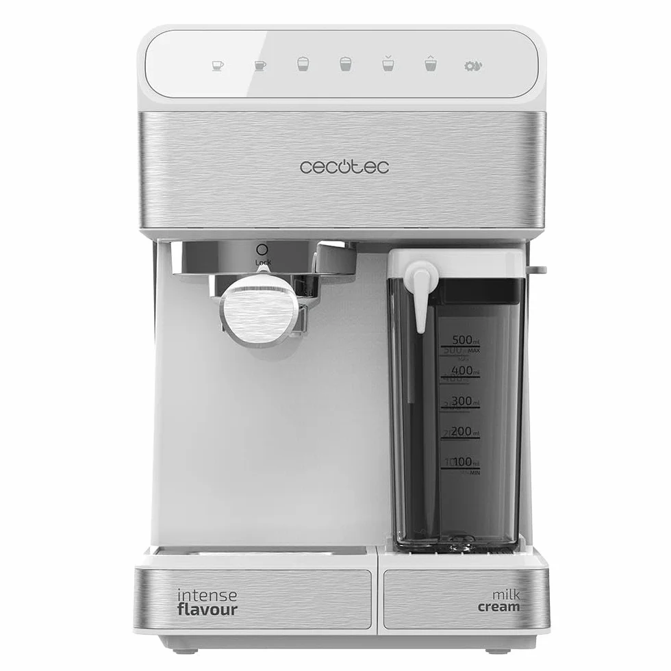 Cecotec Półautomatyczny ekspres do kawy, Power Instant-ccino, 20 barów ciśnienia, pojemność 1,4 l, system grzewczy ThermoBlock i wyjmowany zbiornik na mleko Touch White