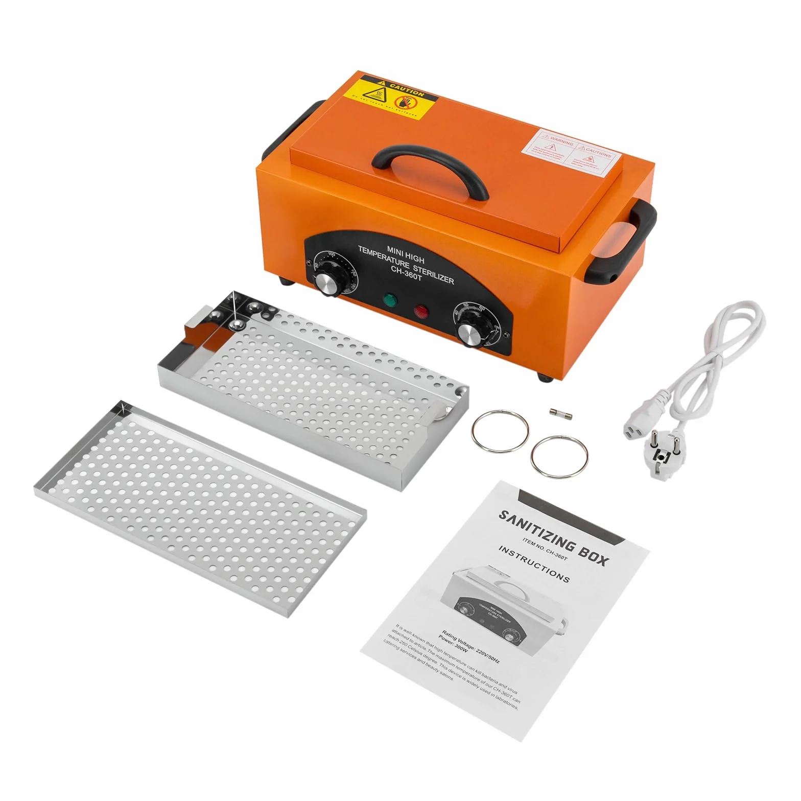 Sterylizator gorącym powietrzem, sterylizator 300 W, 1,5 l, dezynfekcja 50-220°C, sterylizator gorącym powietrzem z timerem i wskaźnikiem świetlnym do fryzury w salonie (pomarańczowy)