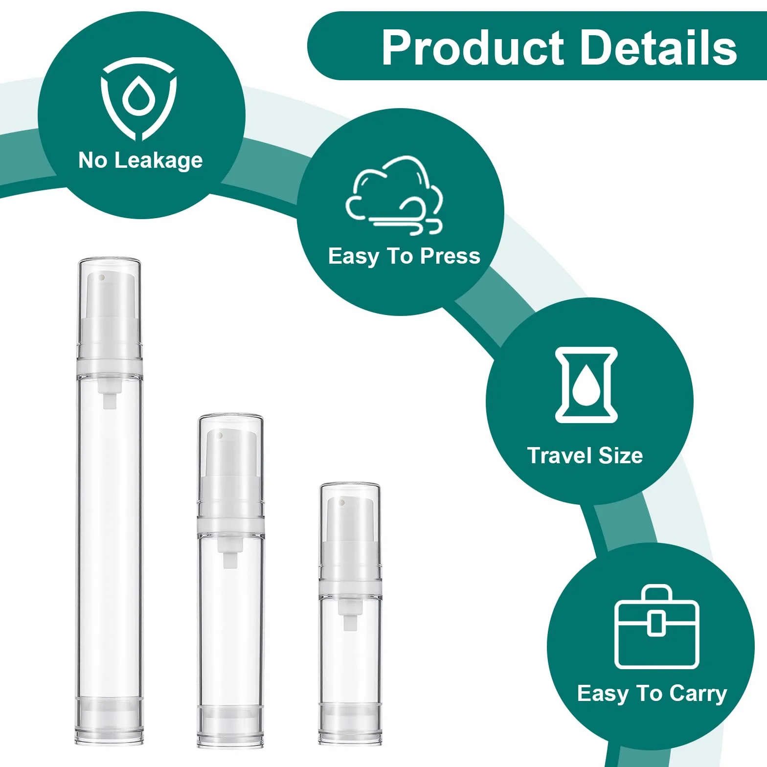Andibro Airless dozownik z pompką, 12 sztuk, 5 ml, 10 ml, 15 ml, mały, pusty dozownik kremu, pusta, bezpowietrzna, przenośny dozownik kremu do podróży, użytku w domu
