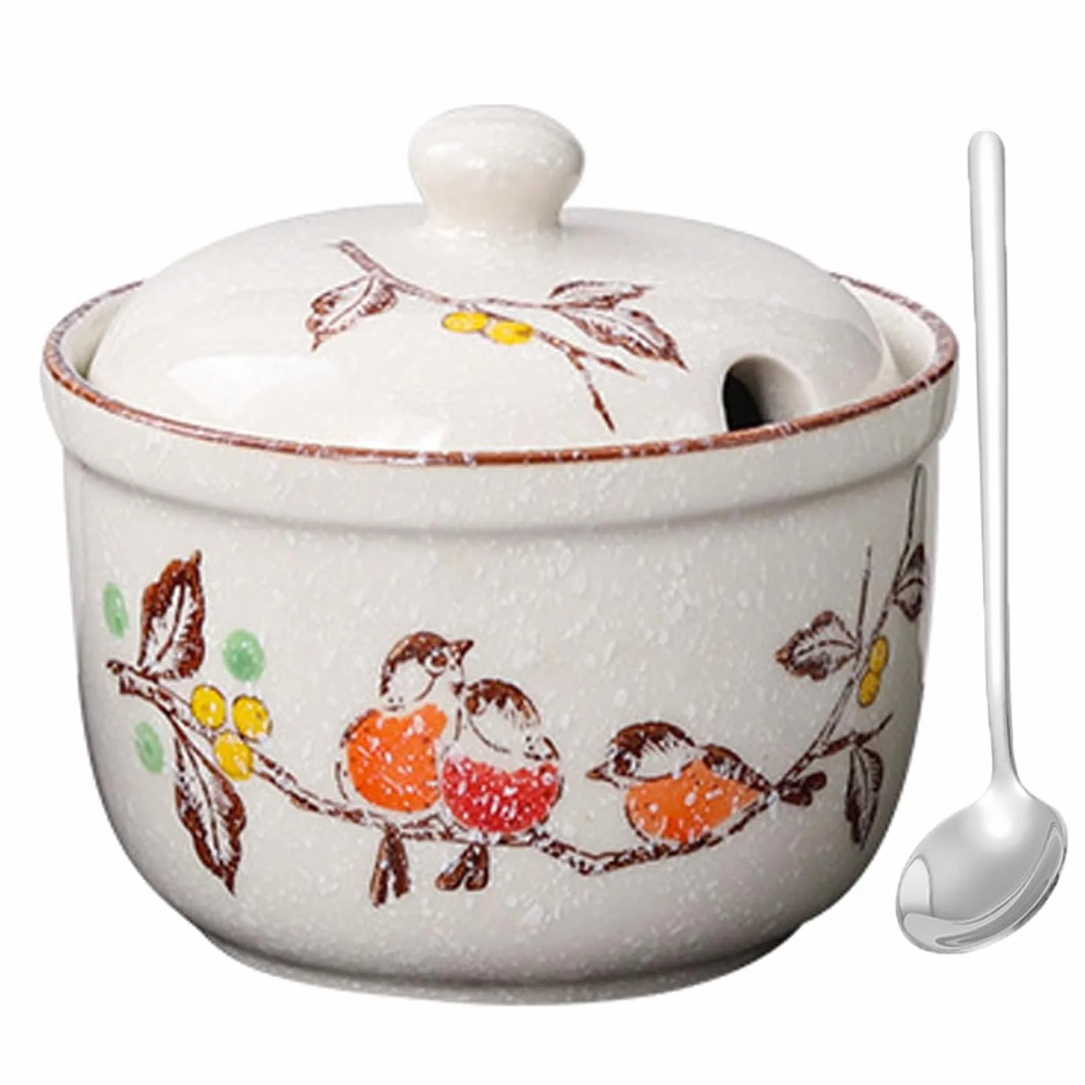 Ceramiczna cukiernica z pokrywką i łyżeczką na cukier, sól, przyprawy