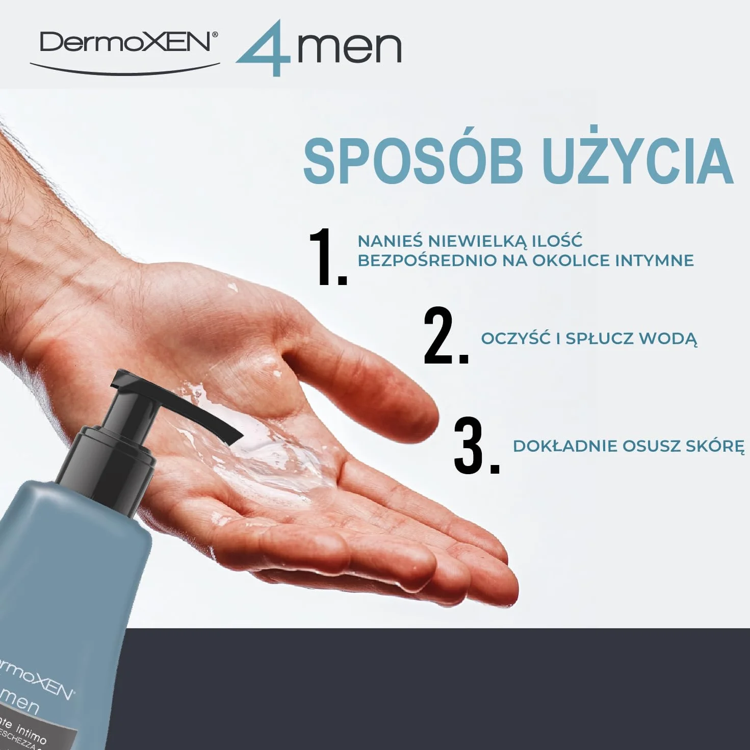 DermoXEN 4MEN Żel do higieny intymnej dla mężczyzn z mentolem i włóknami prebiotycznymi | Naturalny płyn intymny | Pielęgnacja intymna | pH 4.8 | 125 ml