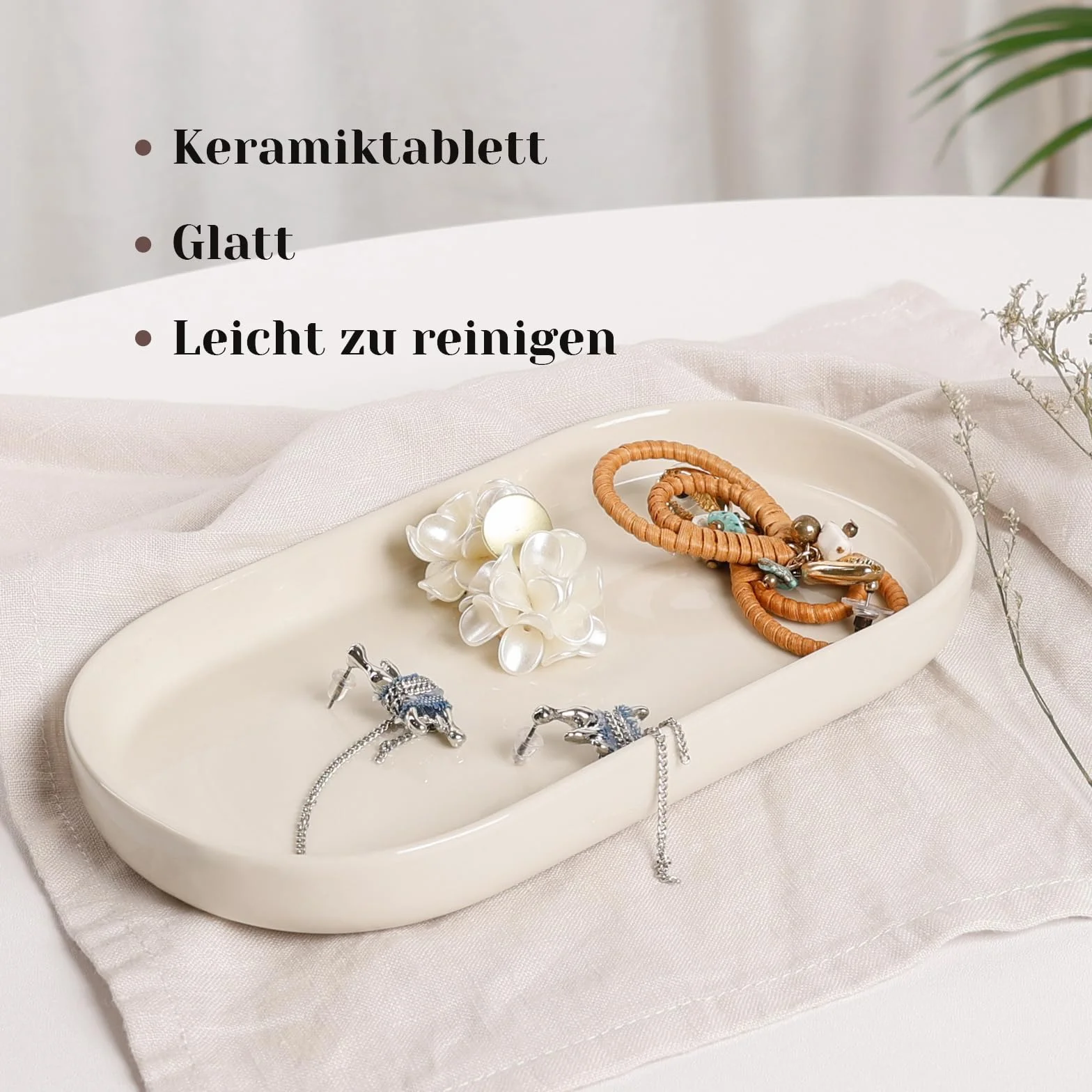 Ceramiczna taca dekoracyjna kremowo-biała mała owalna miska do łazienki