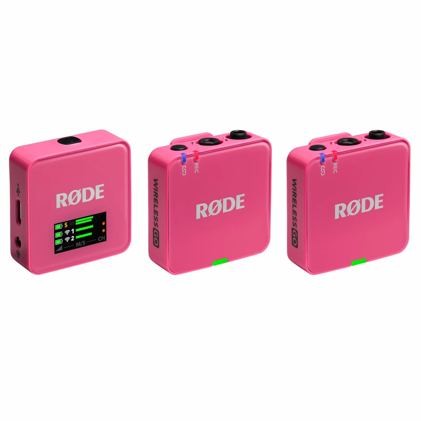 Rode Wireless GO Gen 3 bezprzewodowy 2-kanałowy system radiowy mikrofonowy różowy, z interview GO, adapter ręczny, różowy i keepdrum, futrzana ochrona przed wiatrem