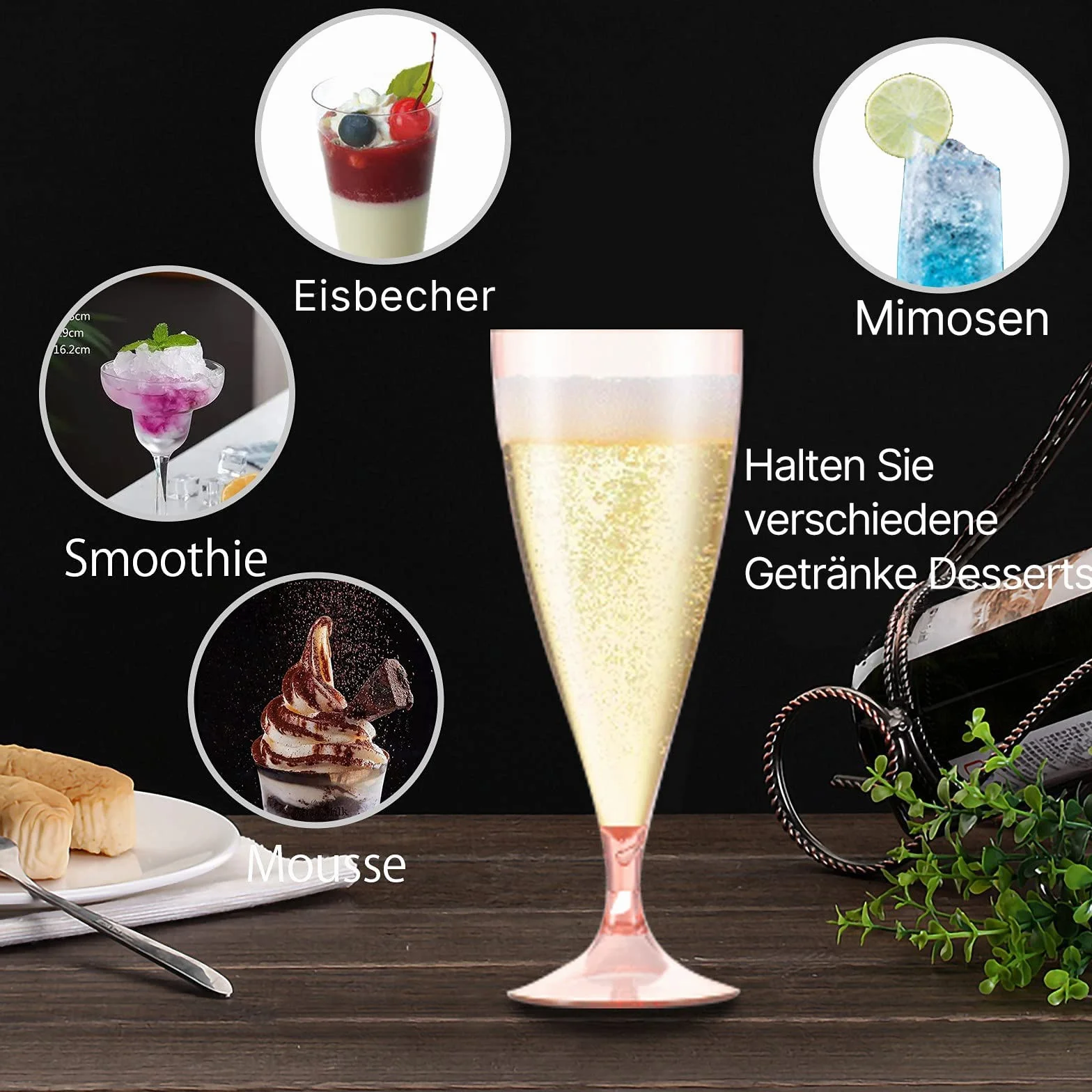 Kieliszki do wina z tworzywa sztucznego, 5 sztuk, przenośne, na kemping, do szampana, wielokrotnego użytku, bez trzonka, z butelką do przechowywania, można układać w stos i zdejmować, niebieskie