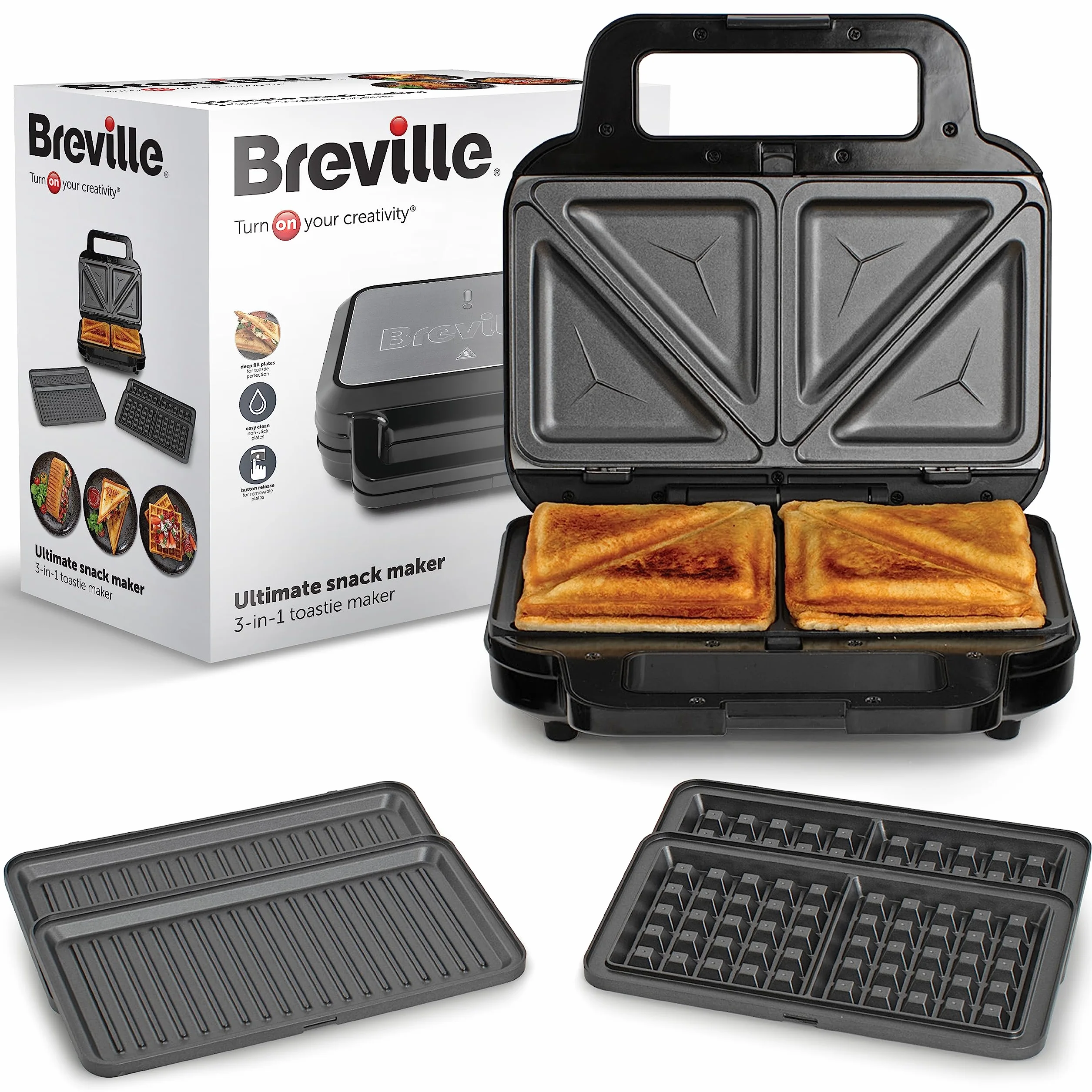 Breville Opiekacz do Kanapek, Czarny, 3 w 1