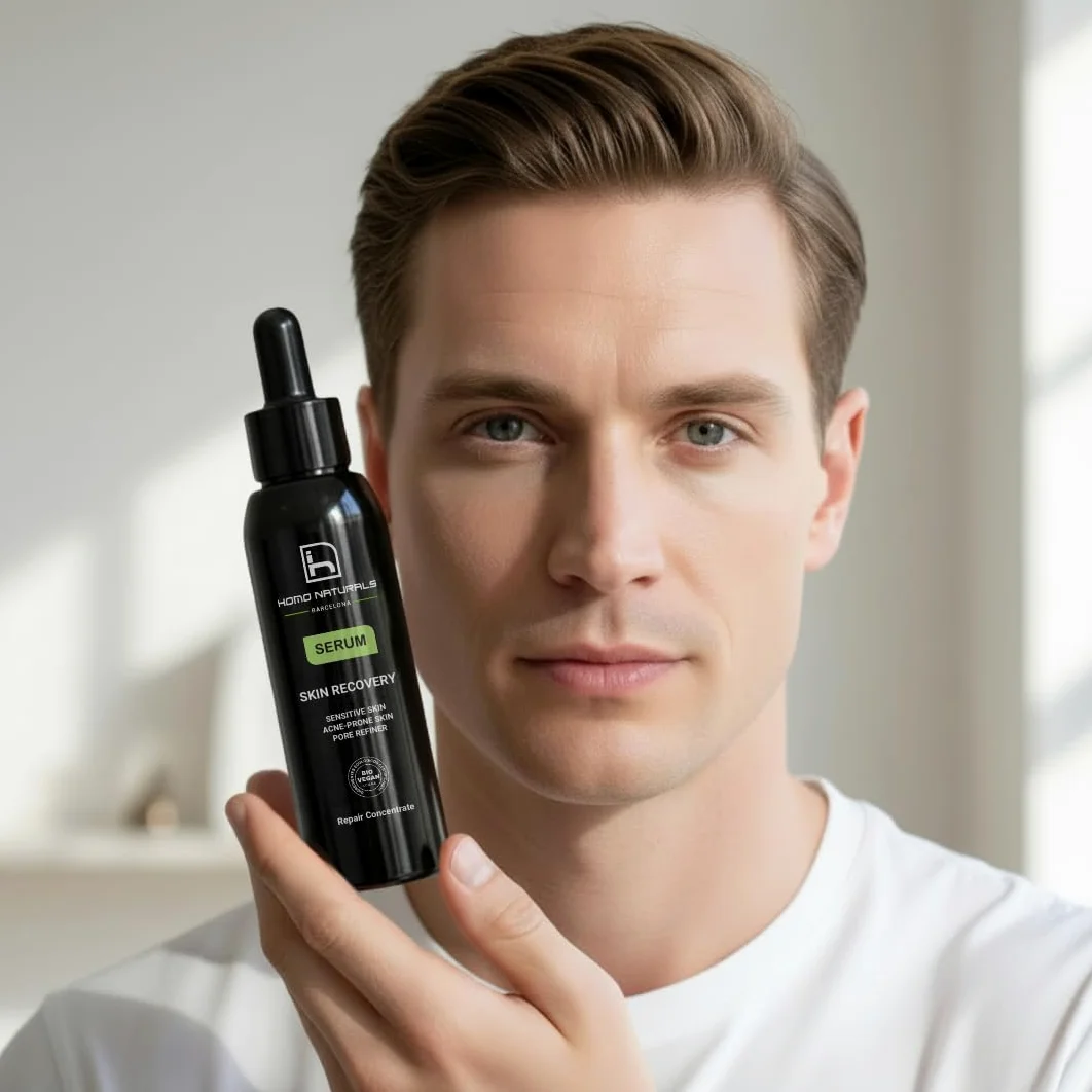Homo Naturals serum do twarzy dla mężczyzn, przeciwstarzeniowe, do skóry wrażliwej, z kwasem hialuronowym, krem do twarzy przeciw trądzikowi, dla mężczyzn, przeciw starzeniu się i trądzikowi,
