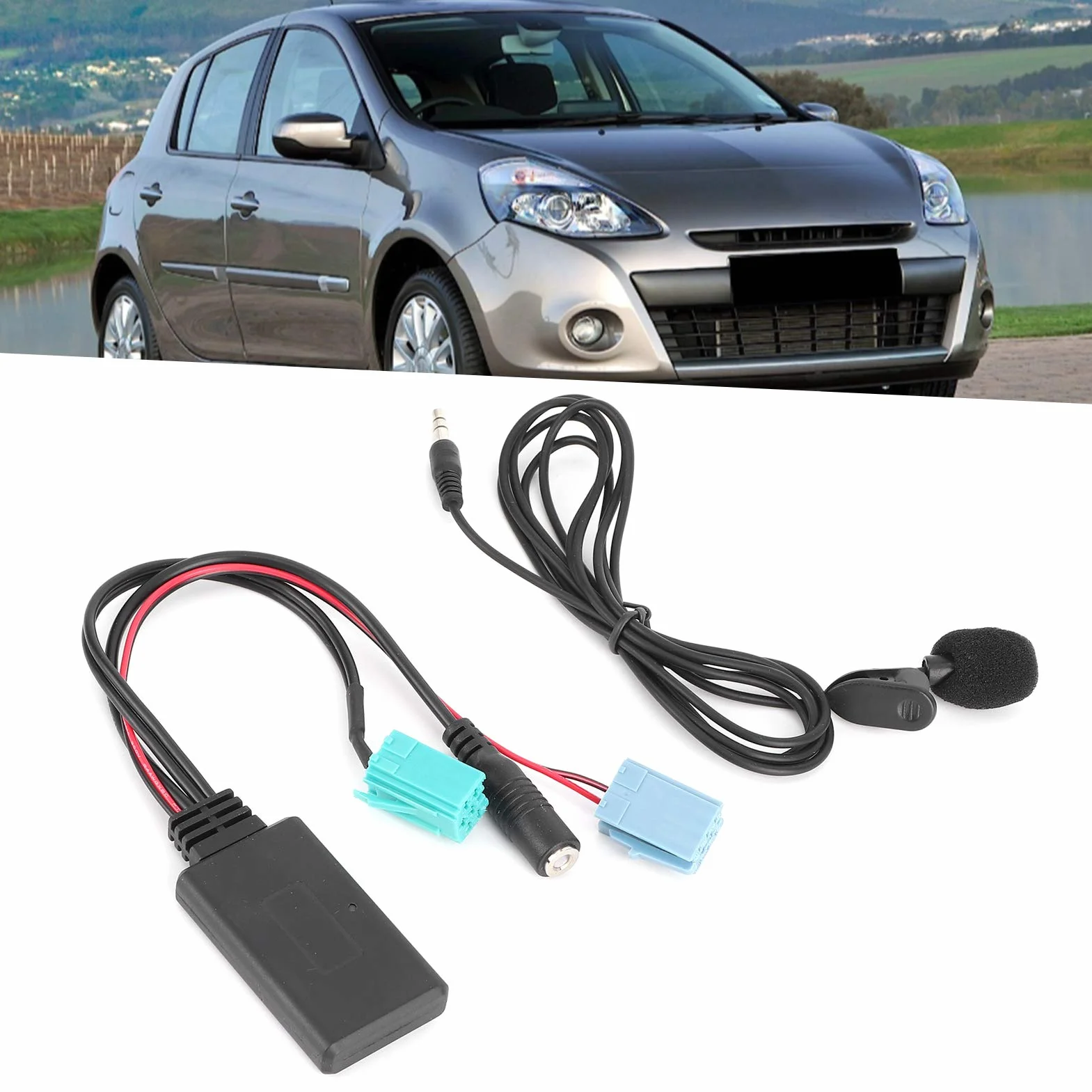 Kabel Audio Bluetooth, 6-pinowy Adapter Samochodowy AUX Adapter Samochodowy Stereo AUX-IN ze Złączem Audio Mikrofonu Zamiennik dla/Espace/Megane