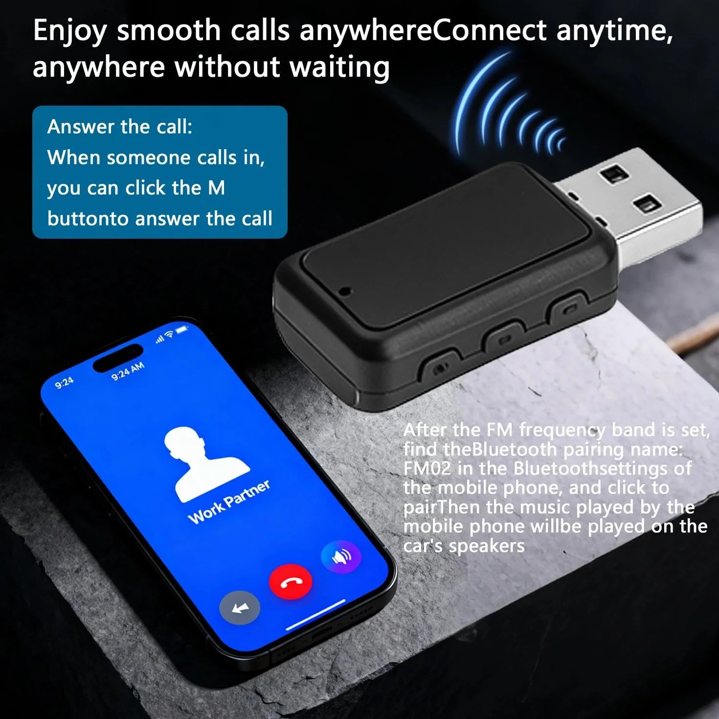 HENGBIRD Samochodowy nadajnik-odbiornik Bluetooth 5.3 Zestaw głośnomówiący Mini USB Power Car Kit Auto Stereo Bezprzewodowy adapter audio do radia FM samochodu