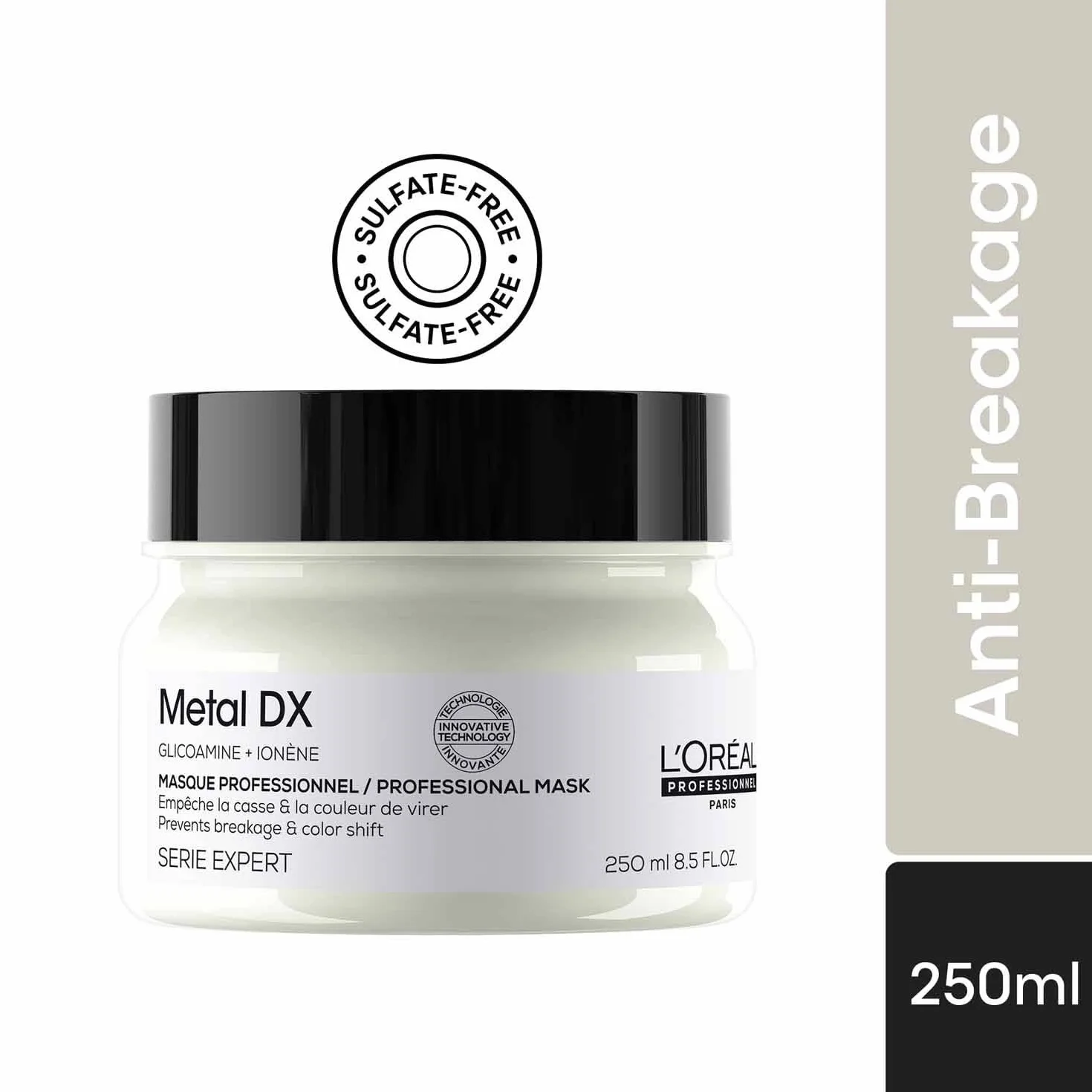 L'Oréal Professionnel Maska do włosów farbowanych i zniszczonych, długo utrzymujące się kolory i połysk, seria Expert, maska Metal DX, 250 ml