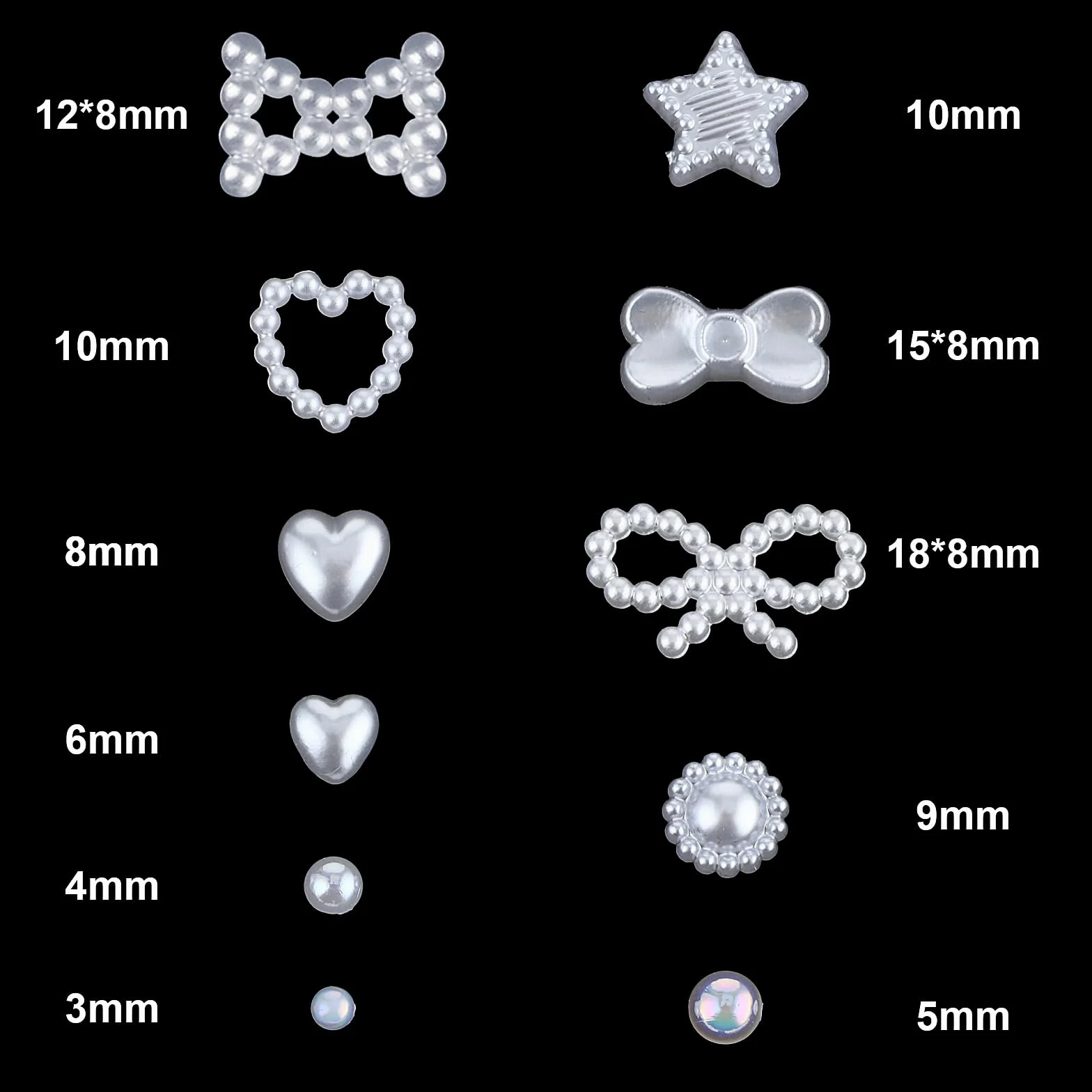 WLLHYF 500 sztuk zawieszek do paznokci 3D, różne kształty, koraliki z płaskim tyłem, kokardka, gwiazda, serce, kwiat, mieszane, urocze aplikacje do manicure, puste perły, dekoracja paznokci