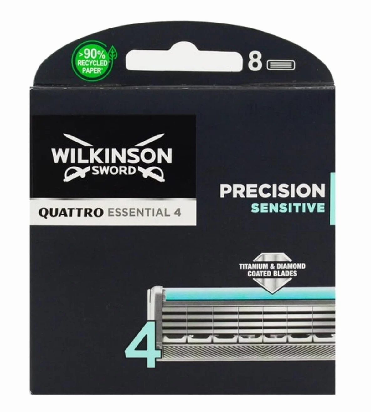 8 ostrzy do golenia Wilkinson Sword Quattro Titanium Sensitive 8 sztuk ostrzy w oryginalnym opakowaniu