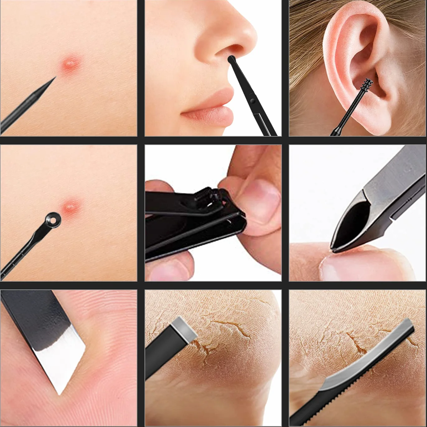 Zestaw do manicure, obcinacz do paznokci, profesjonalny zestaw do pedicure, ze stali nierdzewnej, zestaw do pielęgnacji paznokci, 18 szt., z etui na podróż (czarny/niebieski)