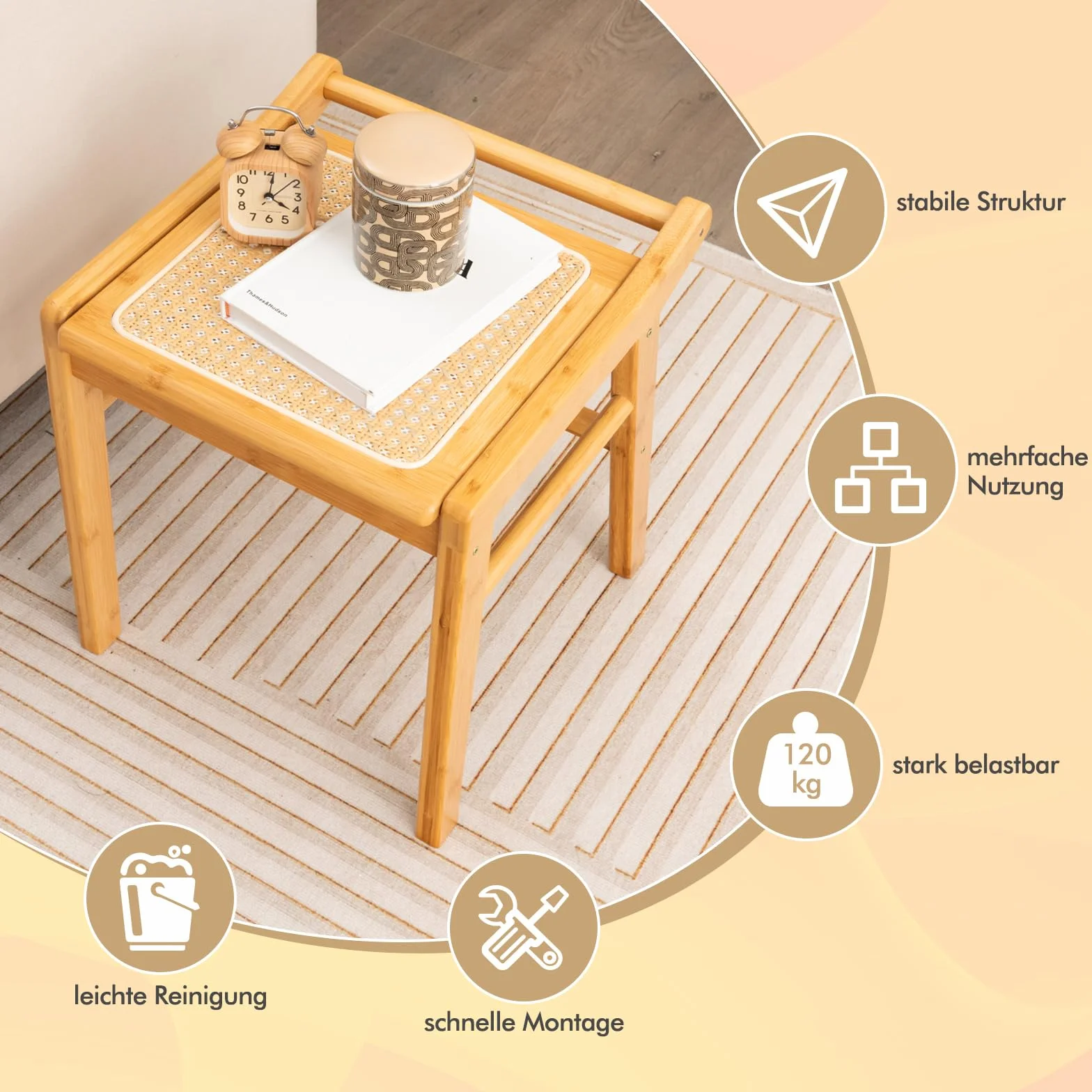 COSTWAY Taboret do siedzenia z bambusa, obciążenie do 120 kg, rattanowy, do garderoby