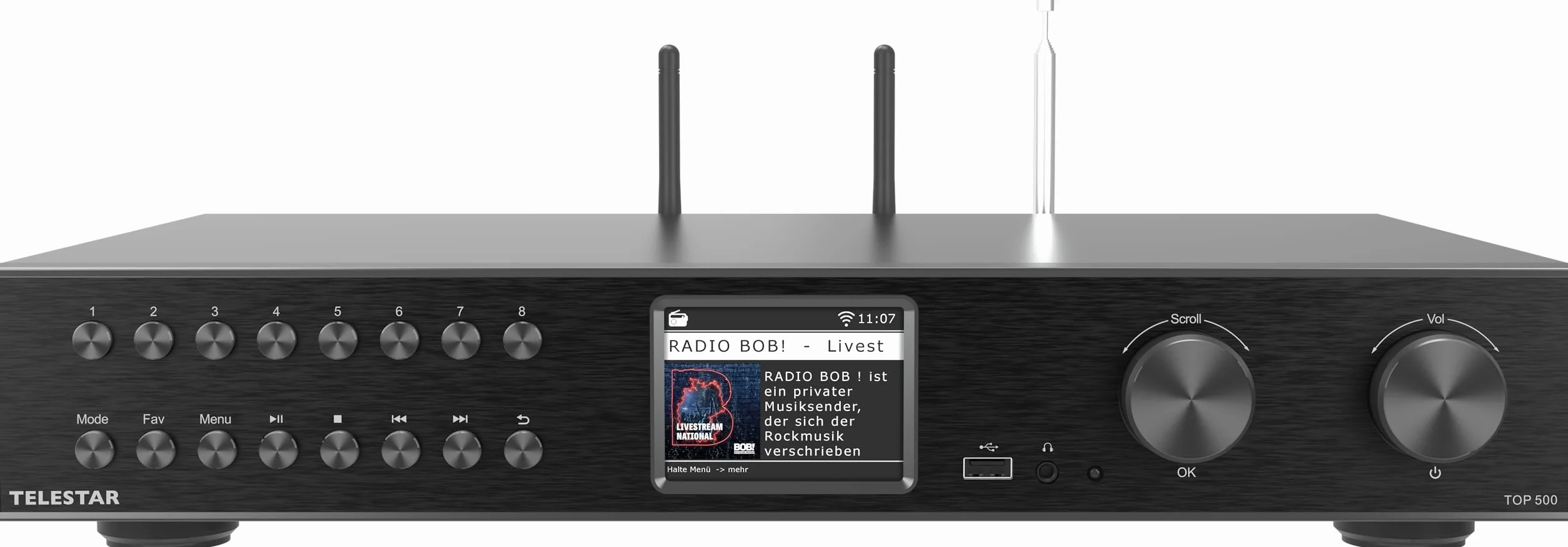 TELESTAR TOP 500 – tuner Hi-Fi (szerokość 43 cm, radio internetowe/DAB+, funkcja nadawania/odbioru Bluetooth, nagrywanie USB, usługi strumieniowe) – czarny