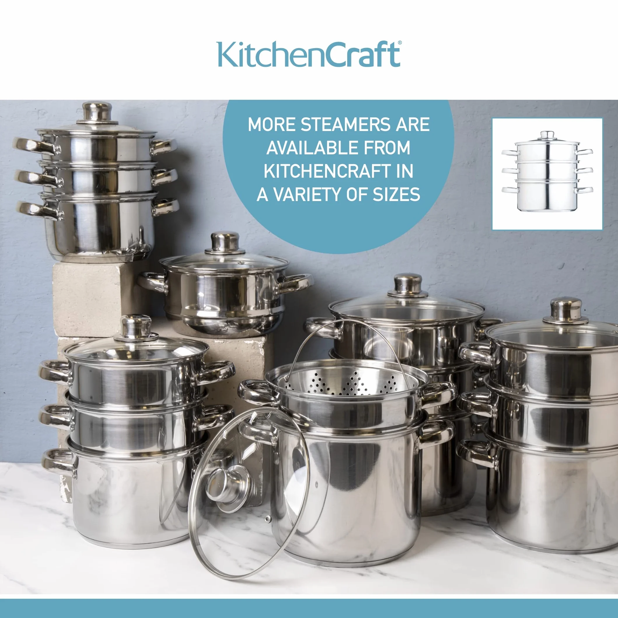 KitchenCraft Zestaw 3 garnków ze stali nierdzewnej 16 cm, 3-stopniowy, z zabezpieczeniem indukcyjnym