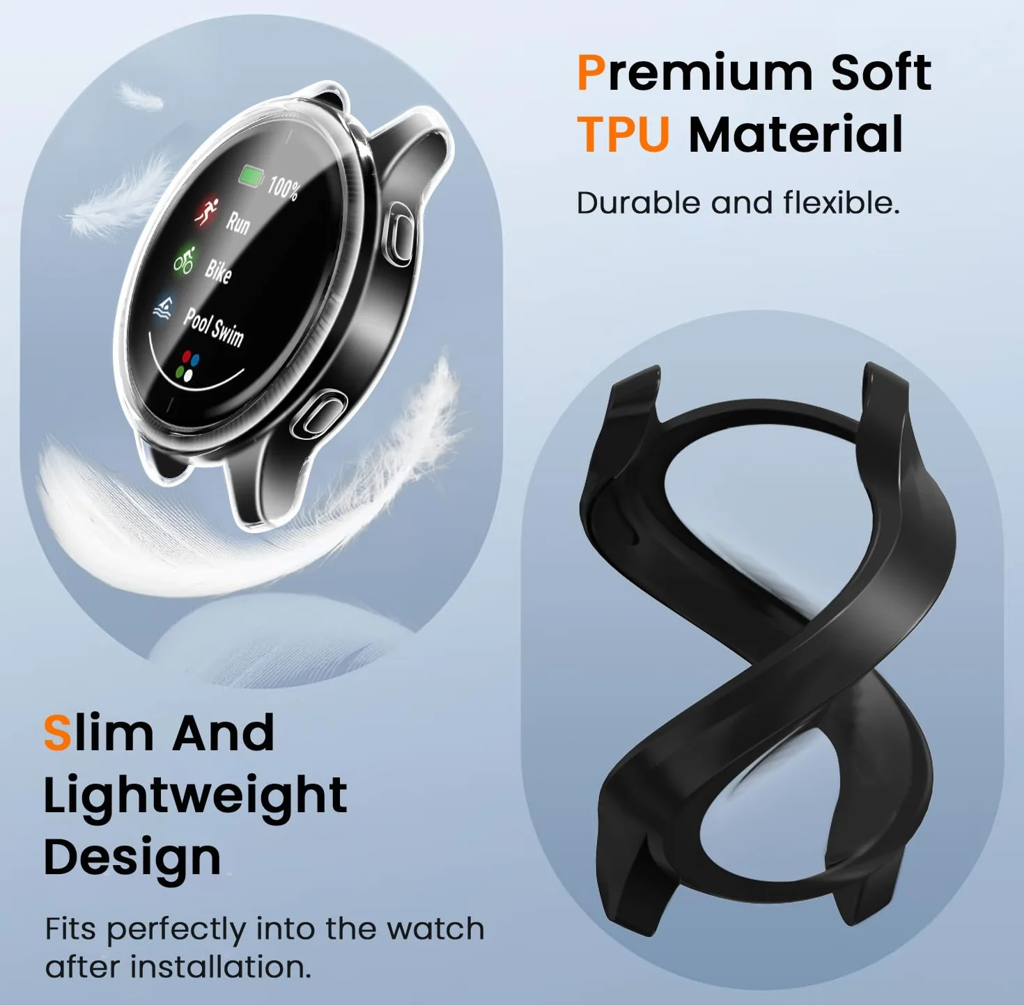 iVoler 3 sztuki etui z folią ochronną do Garmin Venu, pełne pokrycie, odporne na uderzenia i zarysowania, ultracienkie, miękkie etui ochronne z termoplastycznego poliuretanu (TPU), 2 przezroczyste + 1