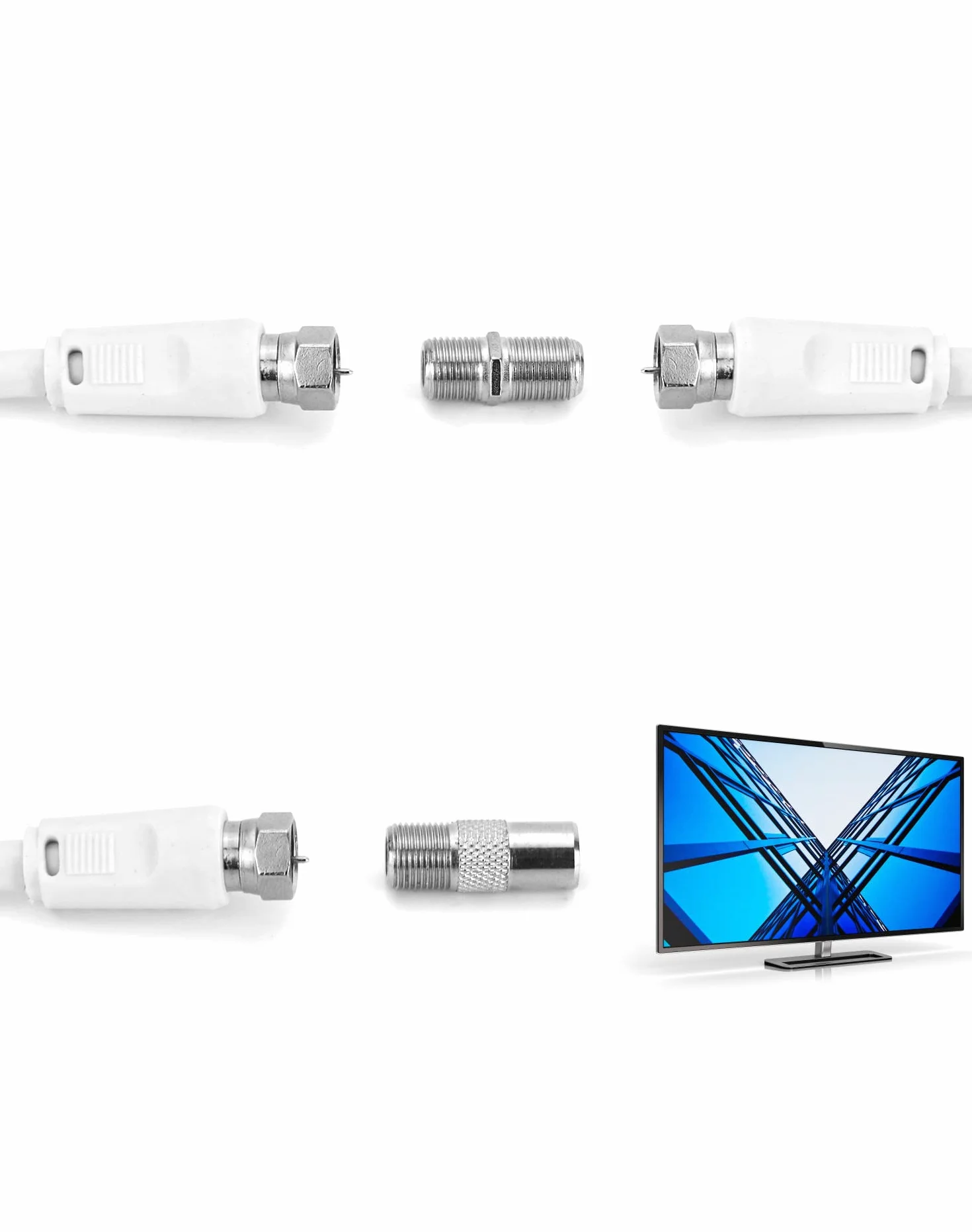 QWORK® Sat rozproszony, 2-drożny split, do systemów satelitarnych, w tym adapter + kabel + 2 x wtyk F do wtyku koncentrycznego + 3 x gniazdo F do złącza koncentrycznego