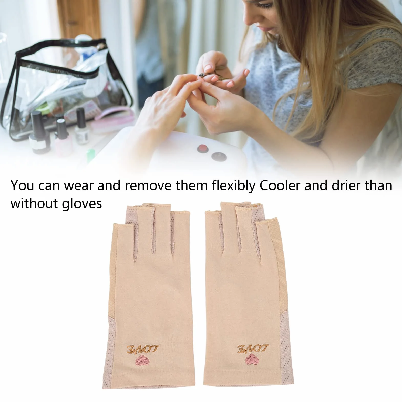 Generic Rękawiczki Ochronne UV, Rękawiczki do Manicure Bez Palców z Filtrem UPF50+ do Suszarki z lampą UV Oddychające Włókno Bawełniane Elastyczne Rękawice Chroniące Przed Promieniami (Jasny zółty)