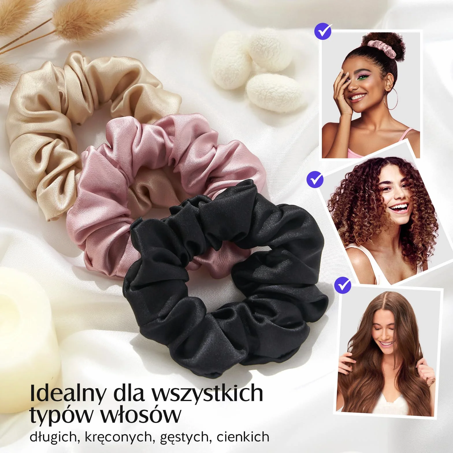 Umisleep 3-częściowy zestaw 100% Mulberry Silk Scrunchies dla kobiet, delikatne gumki do włosów dla mniej puszenia się włosów i łamania włosów, elastyczne gumki do włosów bez odcisków (różowe, czarne