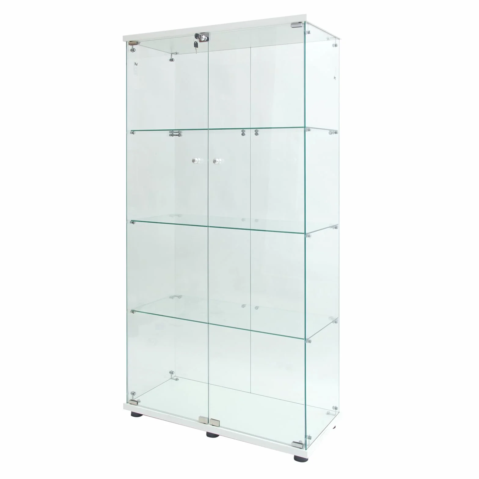 Szklana witryna LED 2 drzwi 4 półki ESG 164x80x36 cm biała