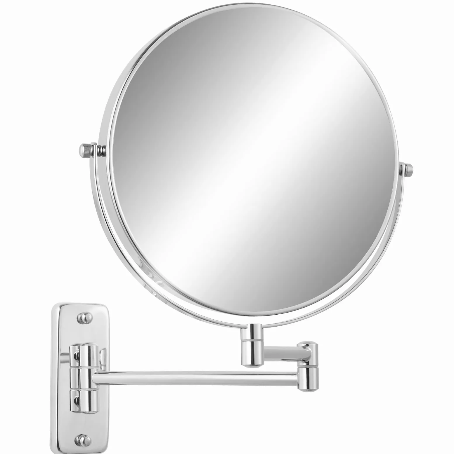 Lustro kosmetyczne do makijażu, 23 cm, dwustronne lusterko do makijażu z powiększeniem, obrotowe, wysuwane lusterko do twarzy, do łazienki, lustro ścienne, chromowane