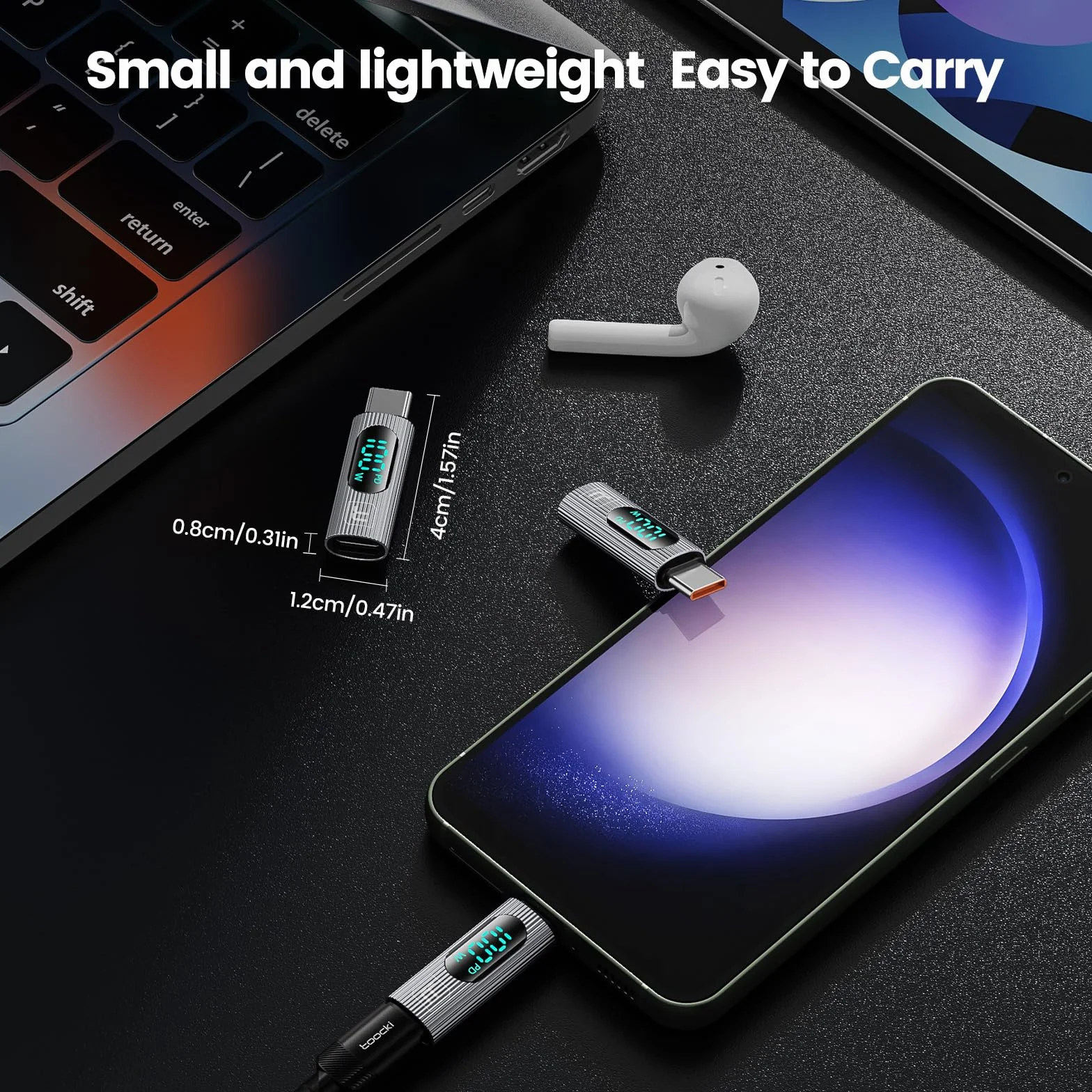 Adapter USB C, 2szt. 100W USB C żeński na USB C męski Adapter przedłużający Typ C Tester miernika mocy z cyfrowym wyświetlaczem do iPada Pro iPhone15Pro Max/MacBook Pro (Srebrny)