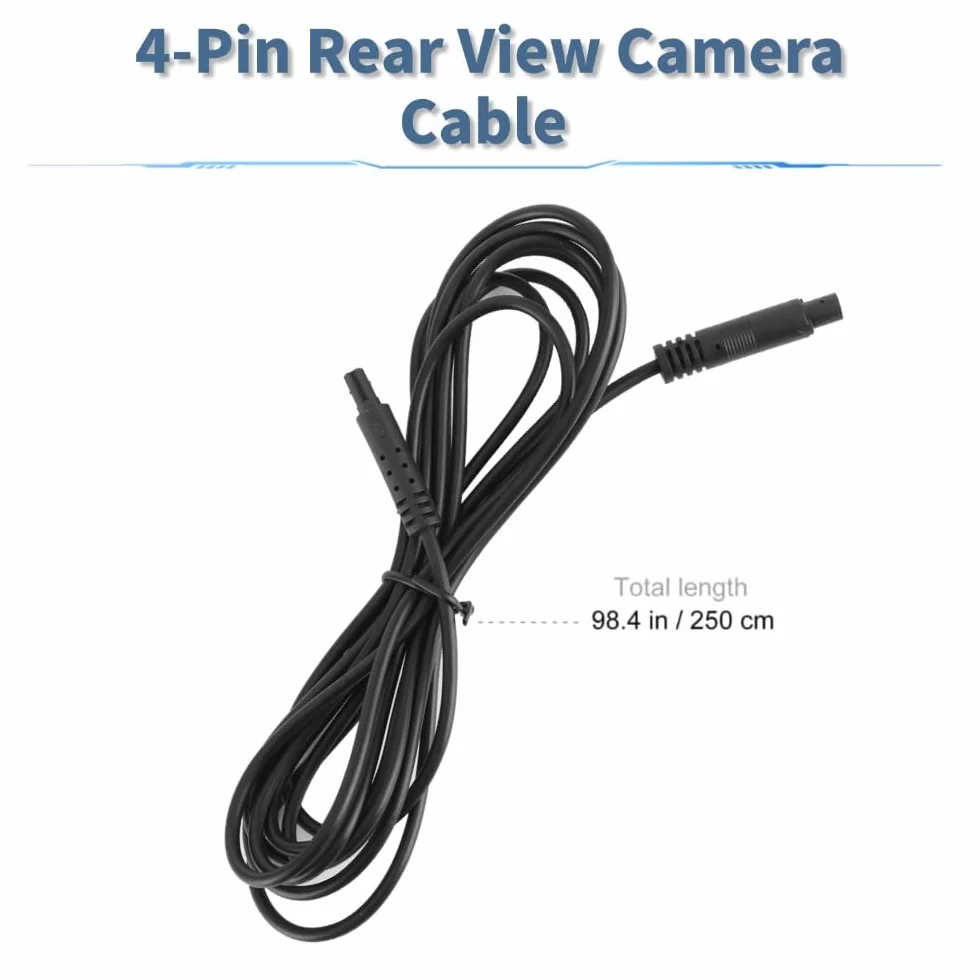 KIMISS Przedłużacz do kamery cofania 2.5m 4Pin dla samochodu 12V 24V – kabel do kamery tylnej do ciężarówek i przyczep