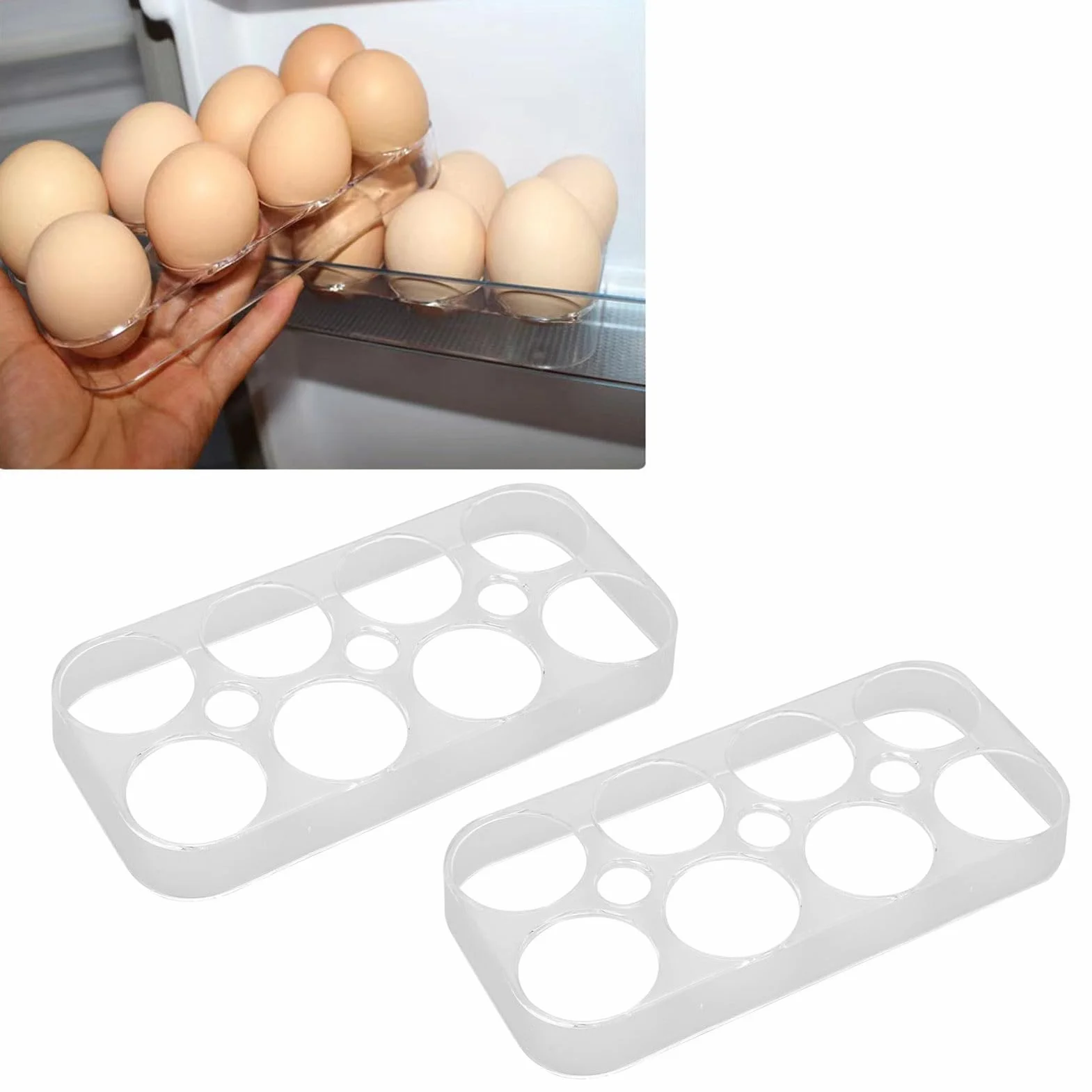 Zestaw Tacek na Jajka do Lodówki 2 szt. Przezroczysty z Uchwytami 8 Siatek