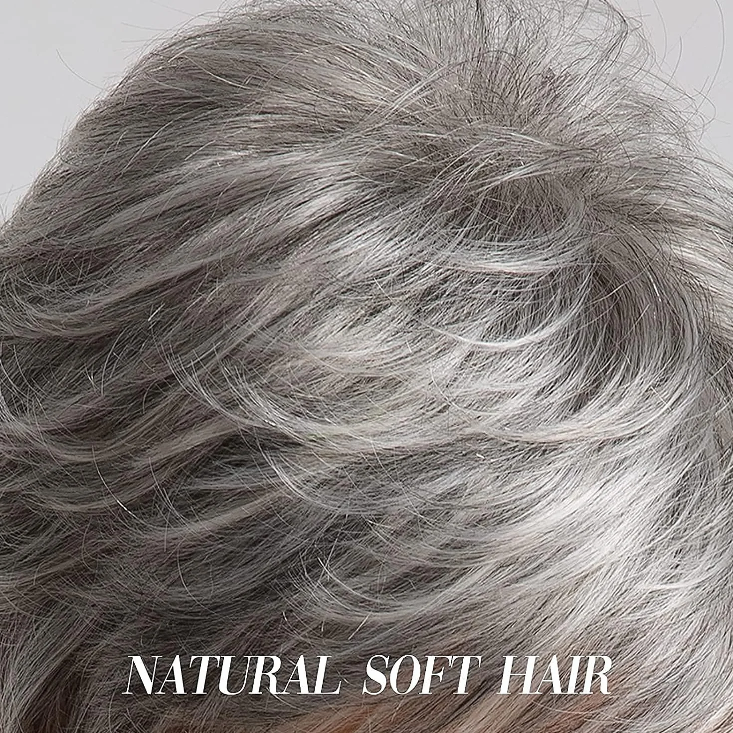 HAIRCUBE Peruka z naturalnych włosów, krótka, ombre, dla kobiet, odporna na wysokie temperatury, siwa do białego, do codziennego użytku