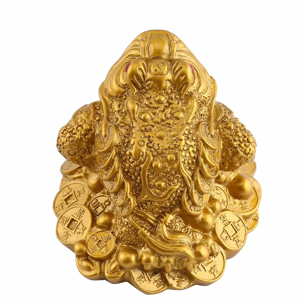 Złota chińska żaba Feng Shui statuetka z monetą mosiądz 65 × 60 × 50 mm