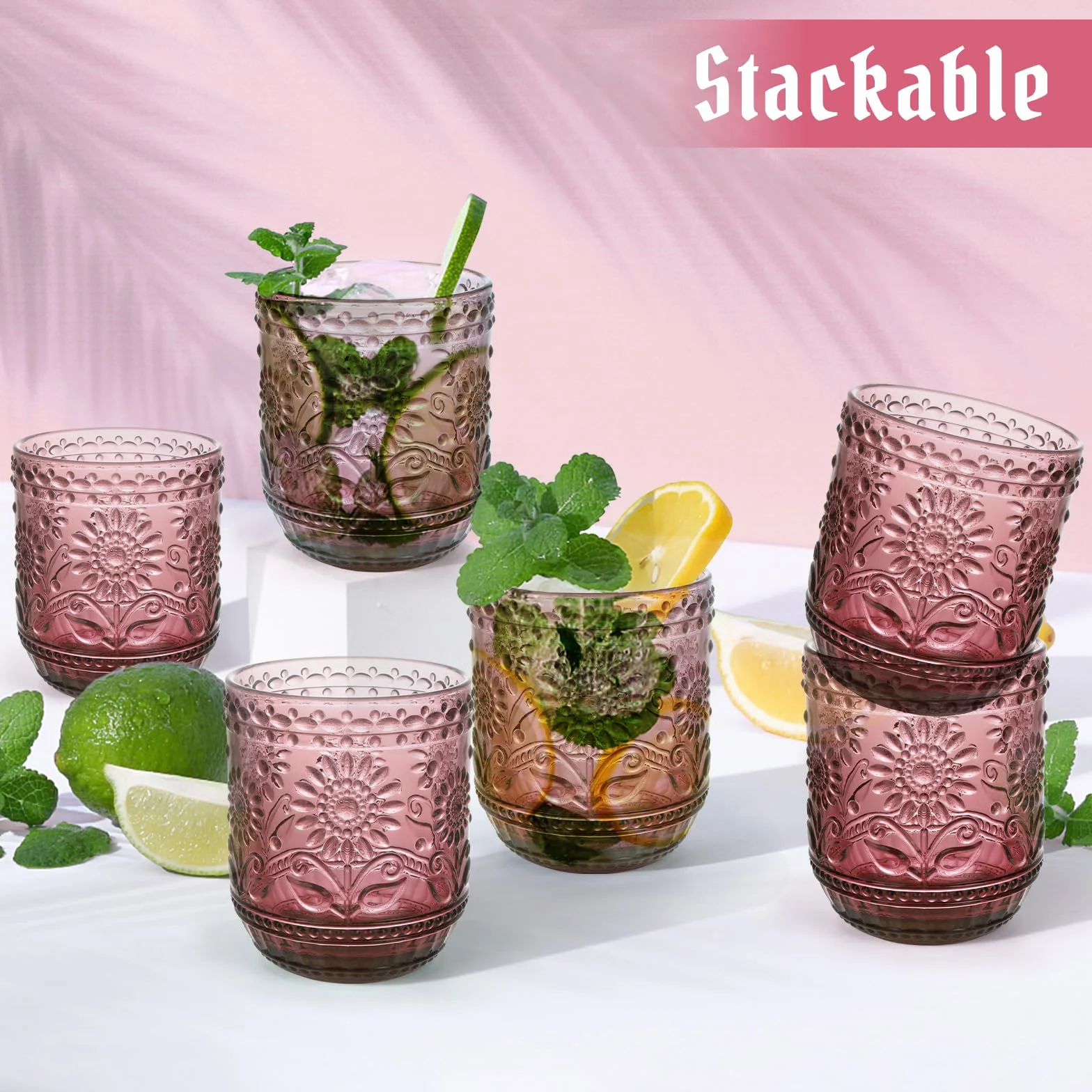 Topsky Kolorowe szklanki do koktajli zestaw 6 360 ml różowe