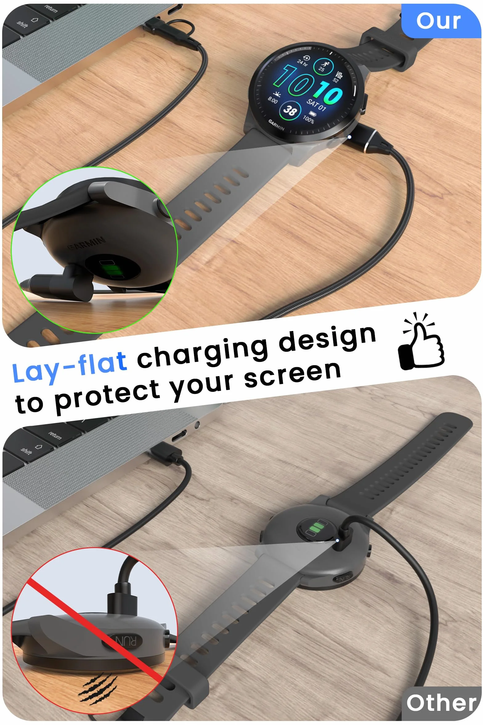 Kabel ładowania USB C/A kompatybilny z Garmin Forerunner 55 165 265 970 255, Vivoactive 5 6, Venu 3 Sq2, Instinct 3 2, Fenix 8 7 6 5, Approach S44