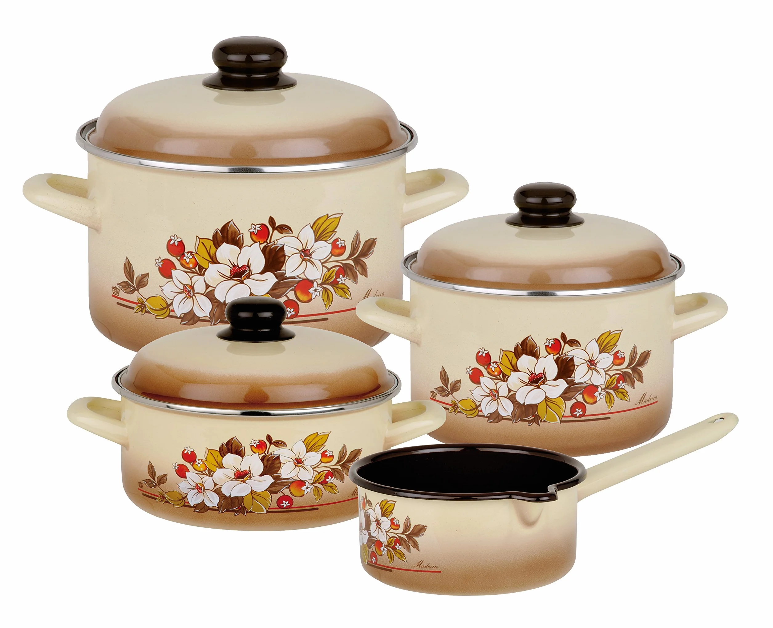 GSW 243155 Madeira zestaw 4-częściowy, emalia, kolor beżowy z dekoracją, 24 cm, 7 sztuk