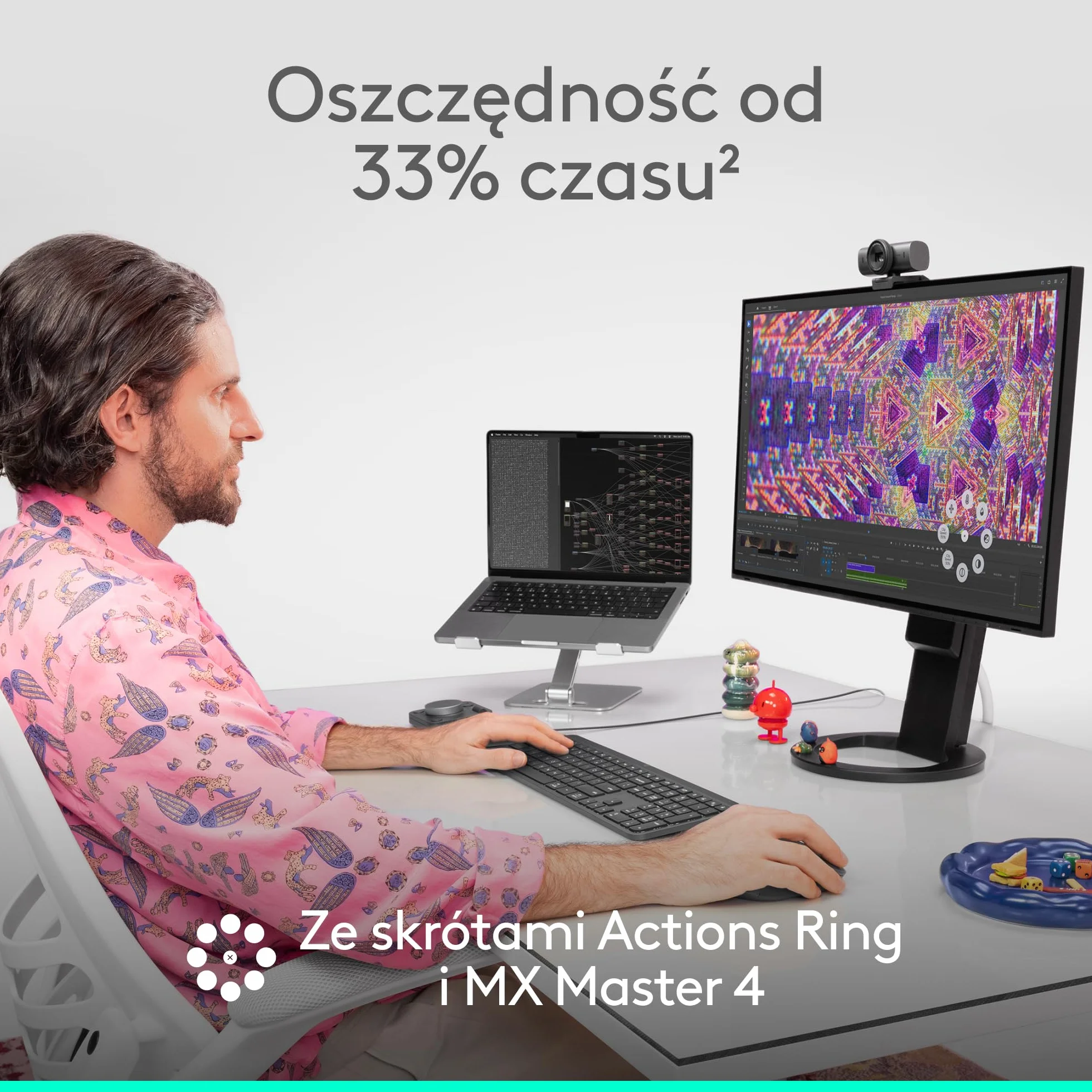 Logitech MX Master 4, ergonomiczna mysz bezprzewodowa z haptyczną informacją zwrotną, błyskawiczne przewijanie, ładowanie USB-C, Bluetooth, Windows, macOS - Jasnoszary