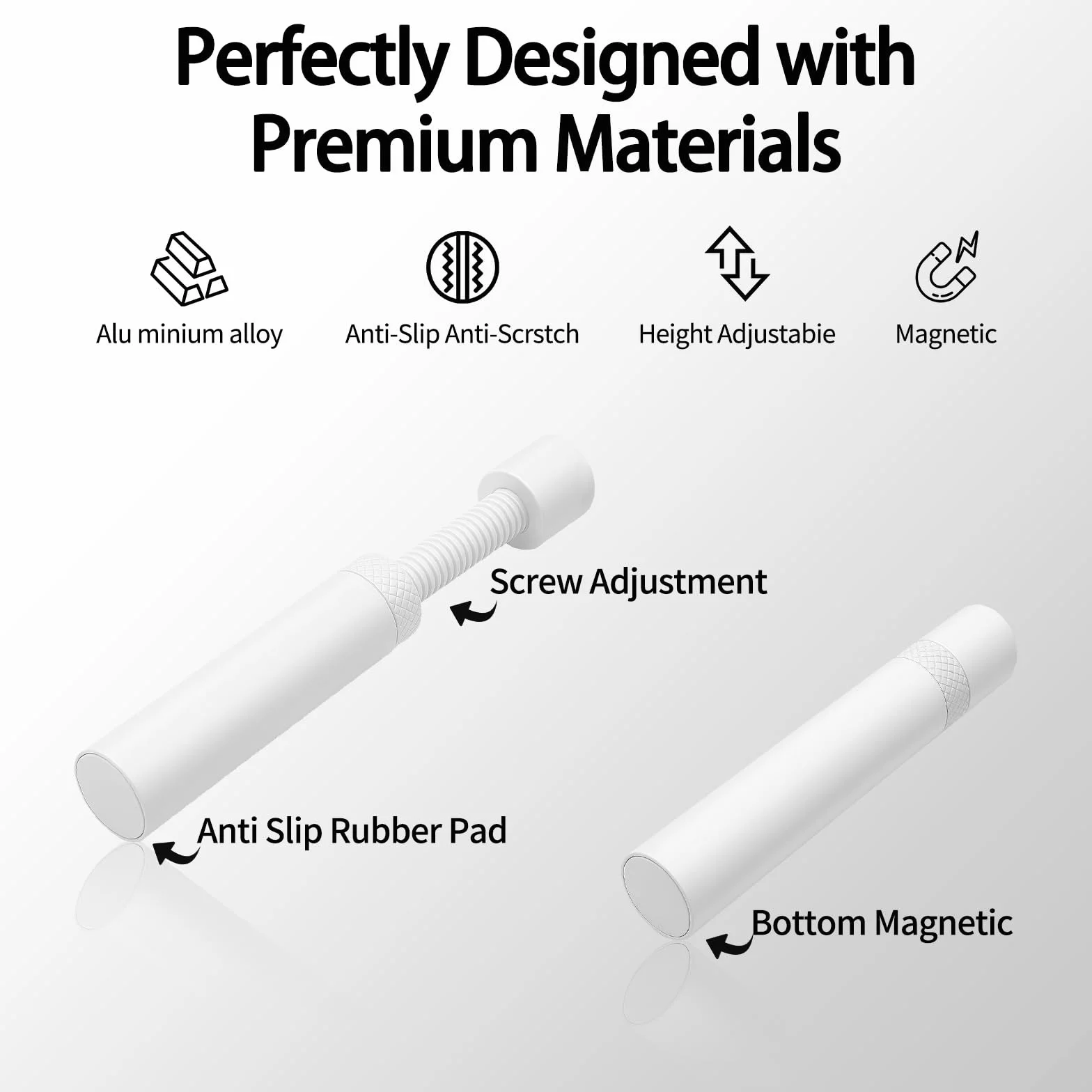 Magnetyczny uchwyt GPU – biały M (50–80 mm), regulowany uchwyt na kartę graficzną z zabezpieczeniem przed zwisaniem, silikonowe nakładki, korpus aluminiowy