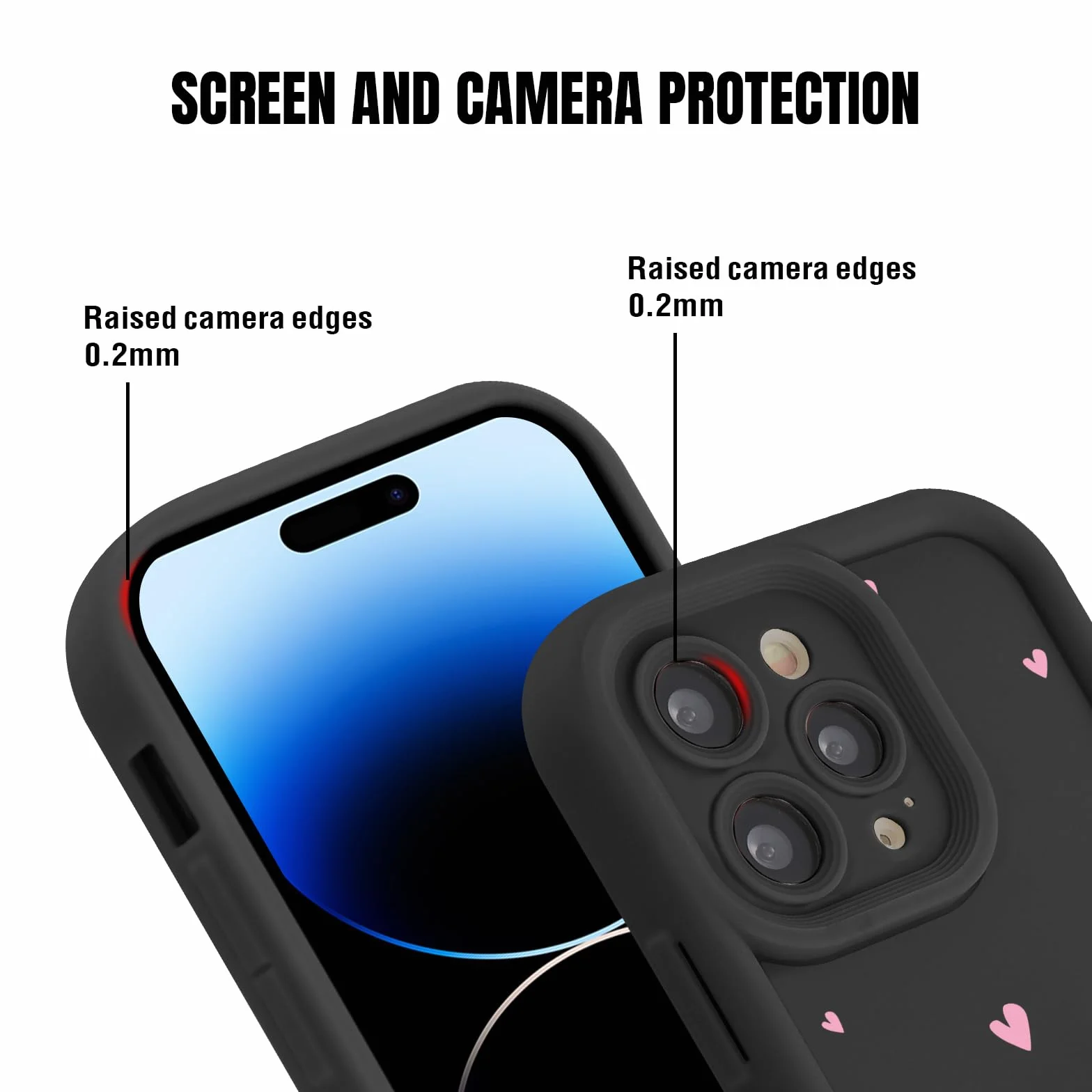 Smycz do iPhone 15 Pro Max 6,7 cala, estetyczne wzory serca ze sznurkiem naszyjnik pasek na ramię, cienki silikonowy zderzak, odporny na wstrząsy futerał ochronny do iPhone 15 Pro Max, czarny