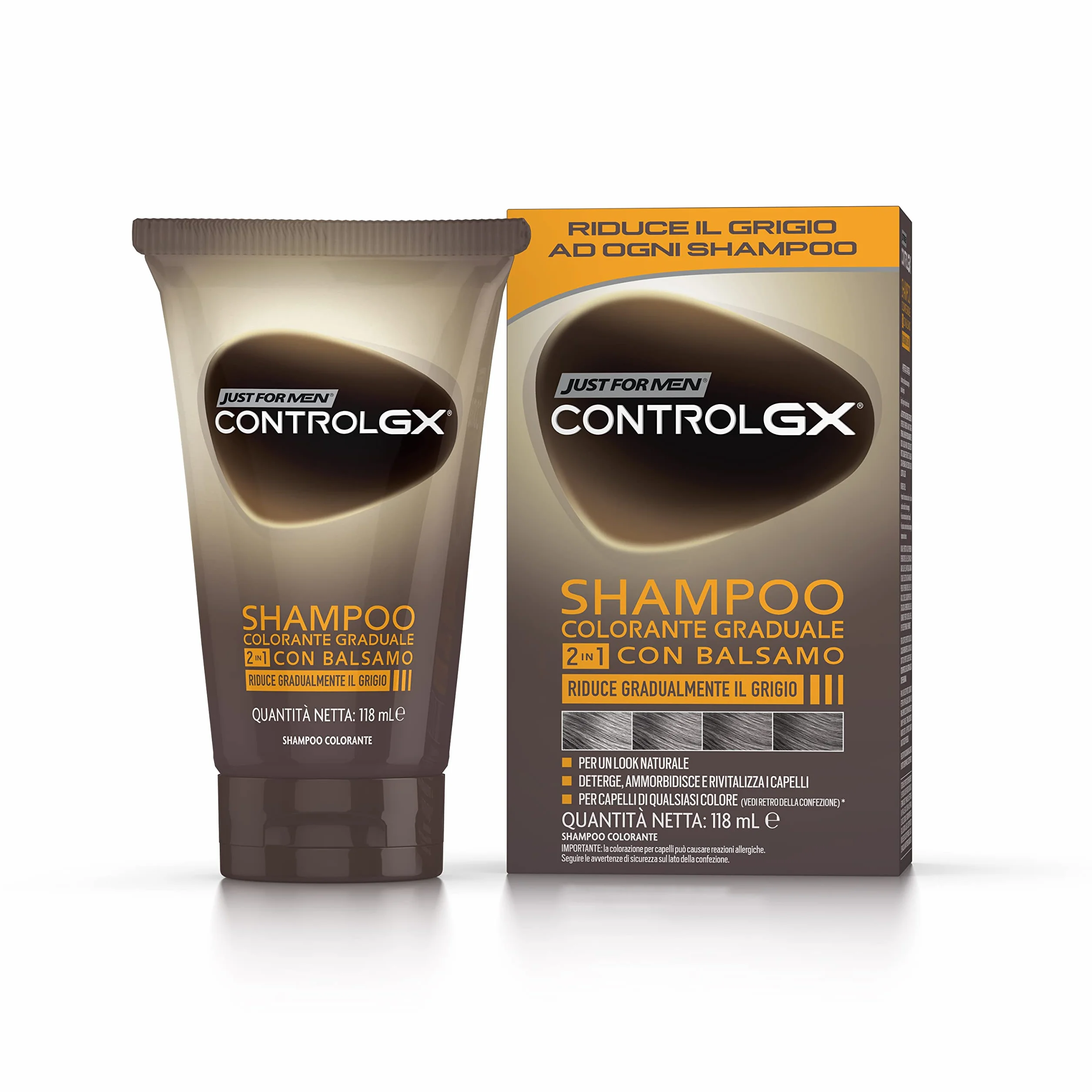 Just For Men - Control GX - Szampon barwiący, 2 w 1 z balsamem, stopniowo redukuje siwe włosy, aby uzyskać naturalny wygląd, 118 ml