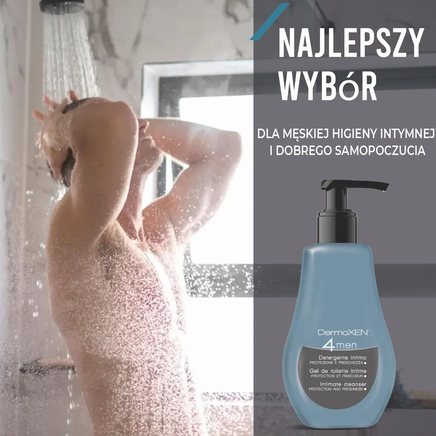 DermoXEN 4MEN Żel do higieny intymnej dla mężczyzn z mentolem i włóknami prebiotycznymi | Naturalny płyn intymny | Pielęgnacja intymna | pH 4.8 | 125 ml