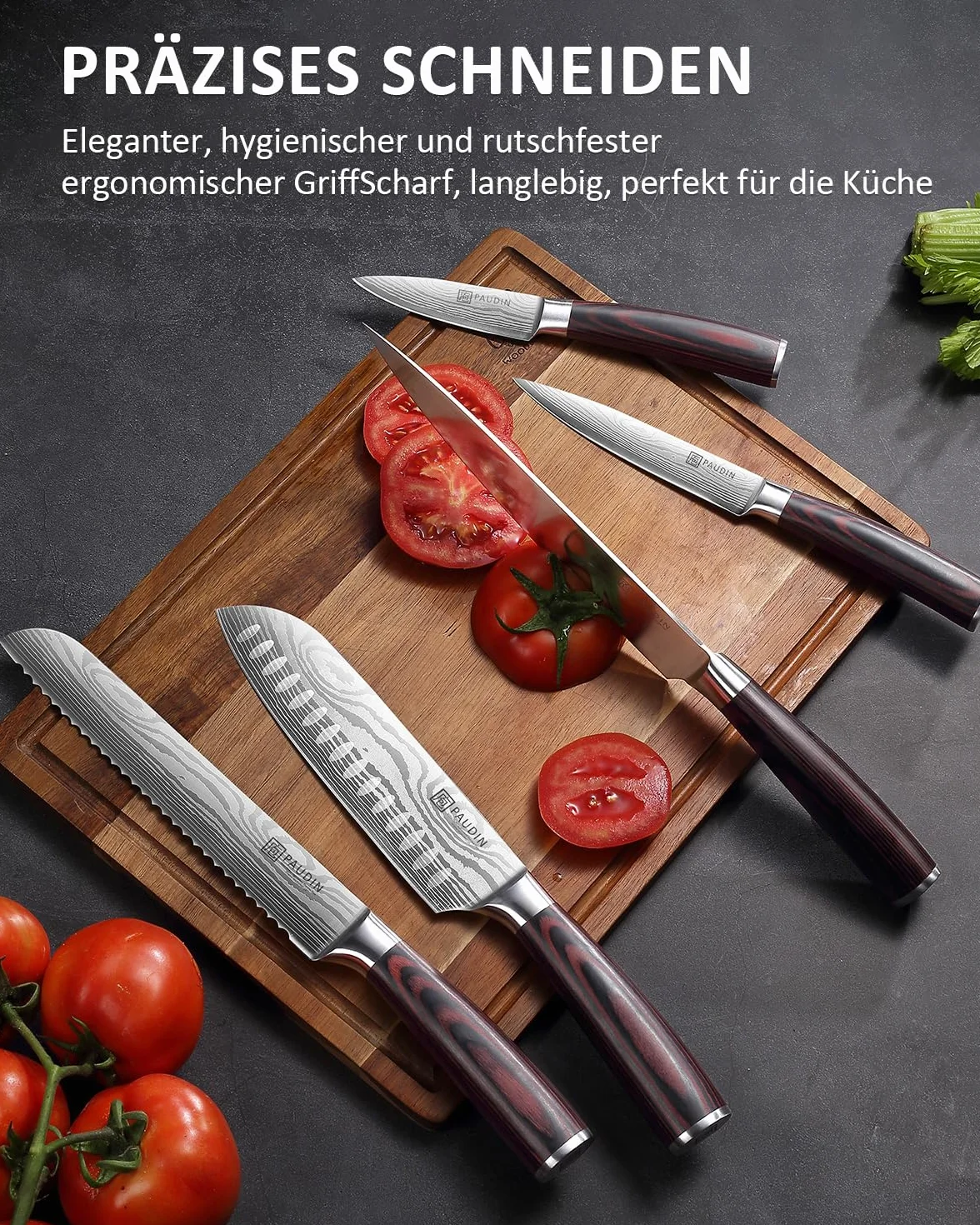 Paudin Profesjonalny zestaw noży kuchennych 5 szt. japońskich ze stali nierdzewnej Santoku