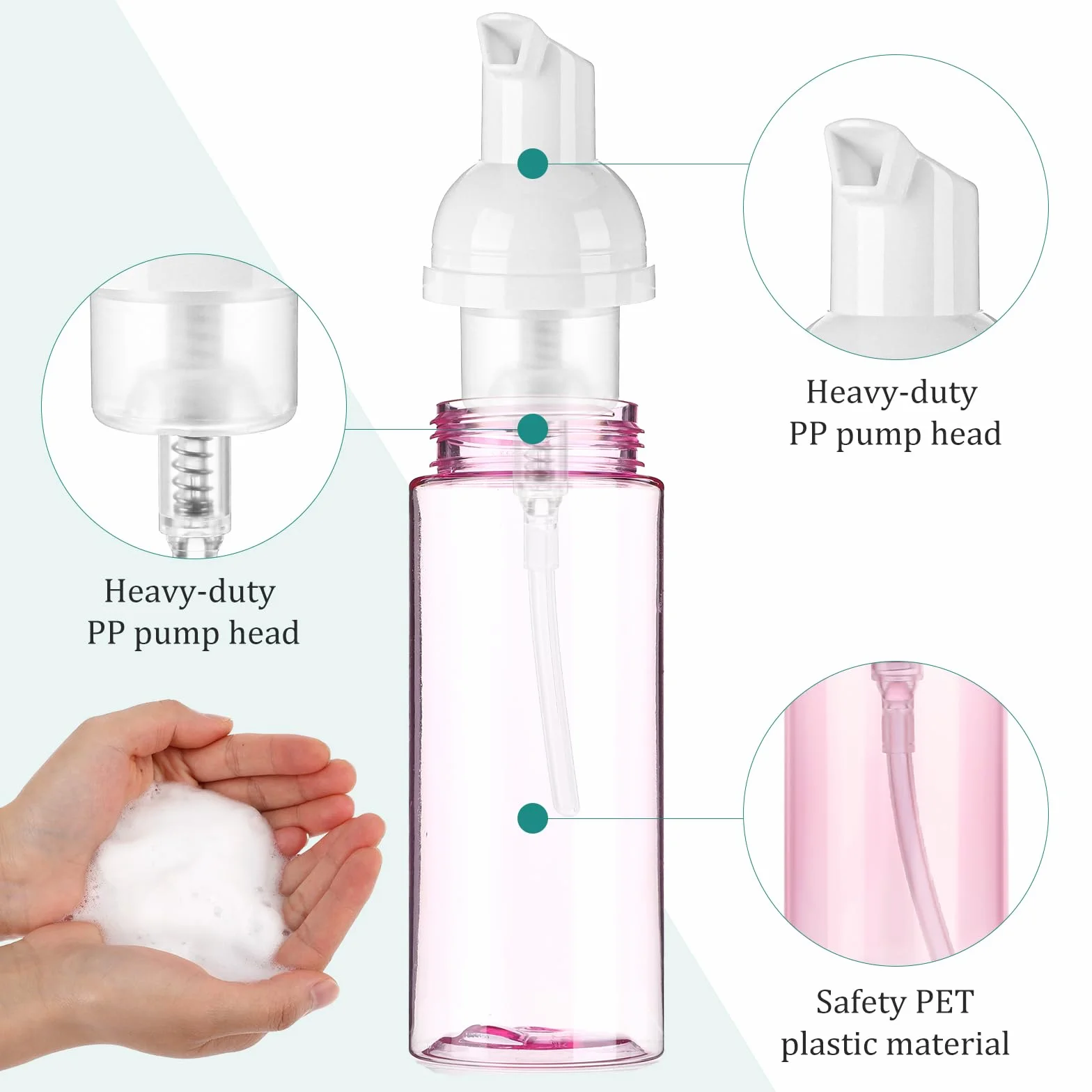Butelki z pompką piankową 60 ml, 3 szt., pusty podróżny dozownik piany, wielokrotnego napełniania, butelka na piankę, rozmiar podróżny, butelka z pompką do mydła, do mycia rzęs, szamponu, mycia